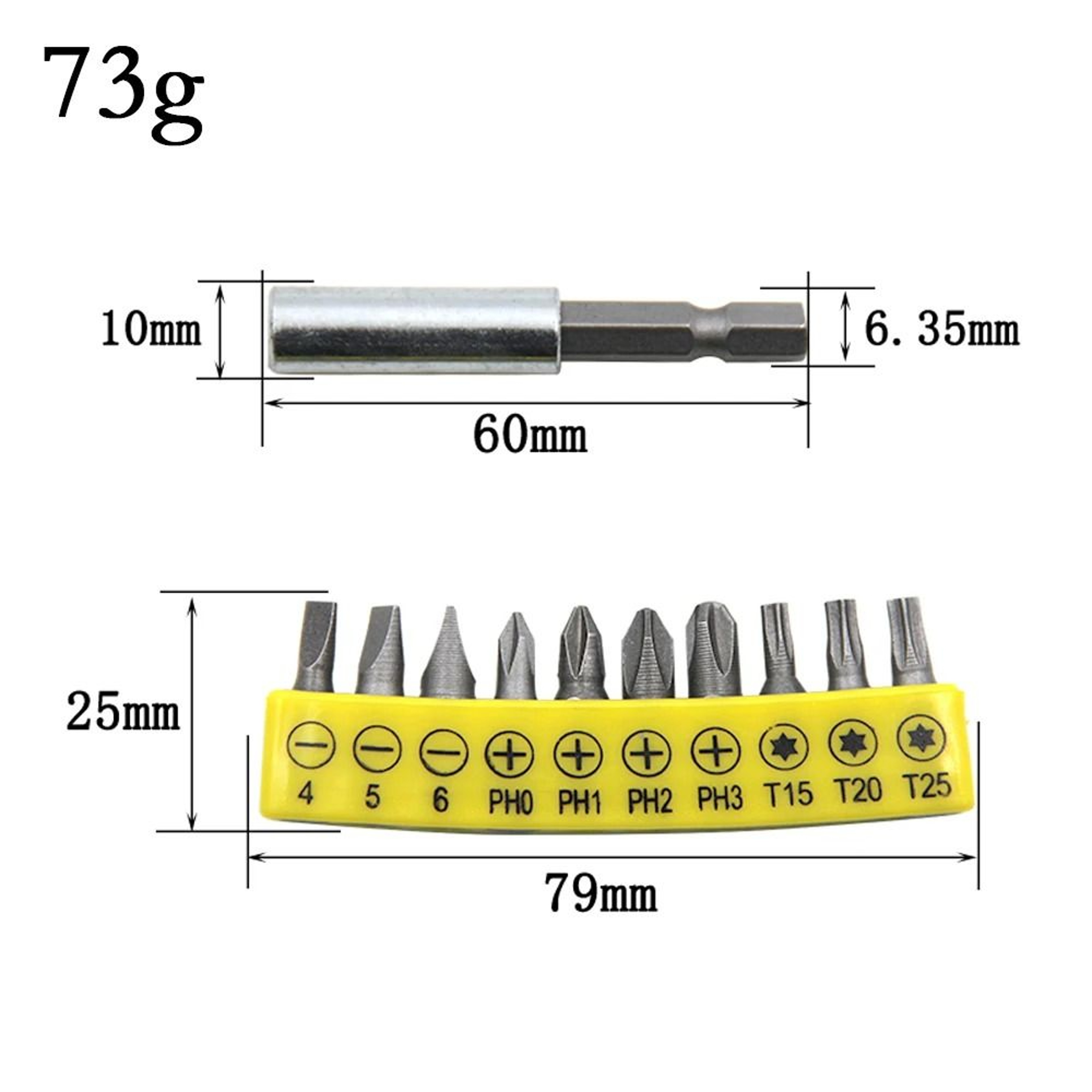 Cross Screwdriver Bit Set Ten Piece 60 Mm Rubber Coated Extension Bits For Power Tools 6