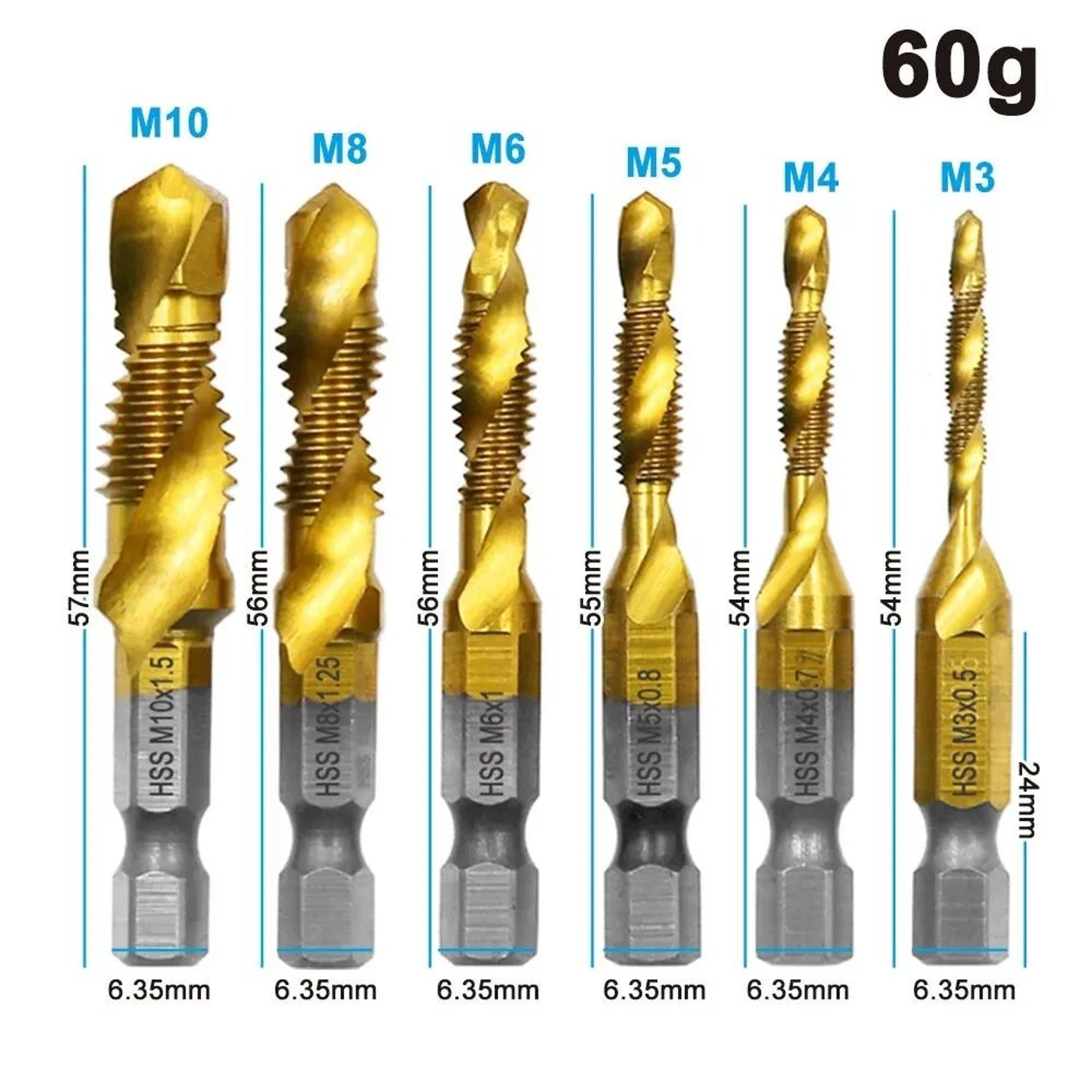 Titanium Plated HSS Tap And Drill Set Six Piece Composite Chamfering Tool Kit 2