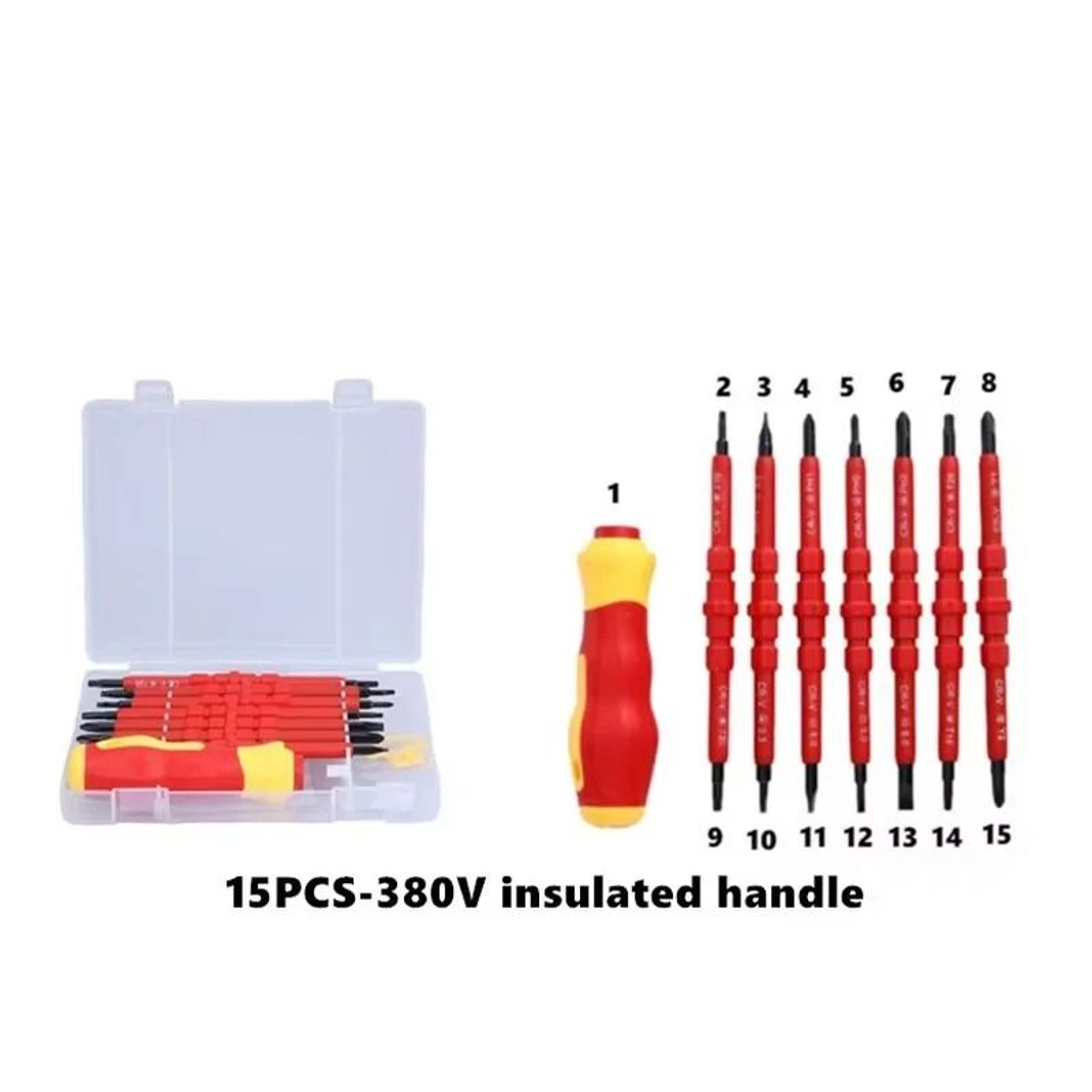 Insulated Screwdriver Set Fifteen Piece 1000 Volt Rated Repair Kit With Magnetic Bits 7