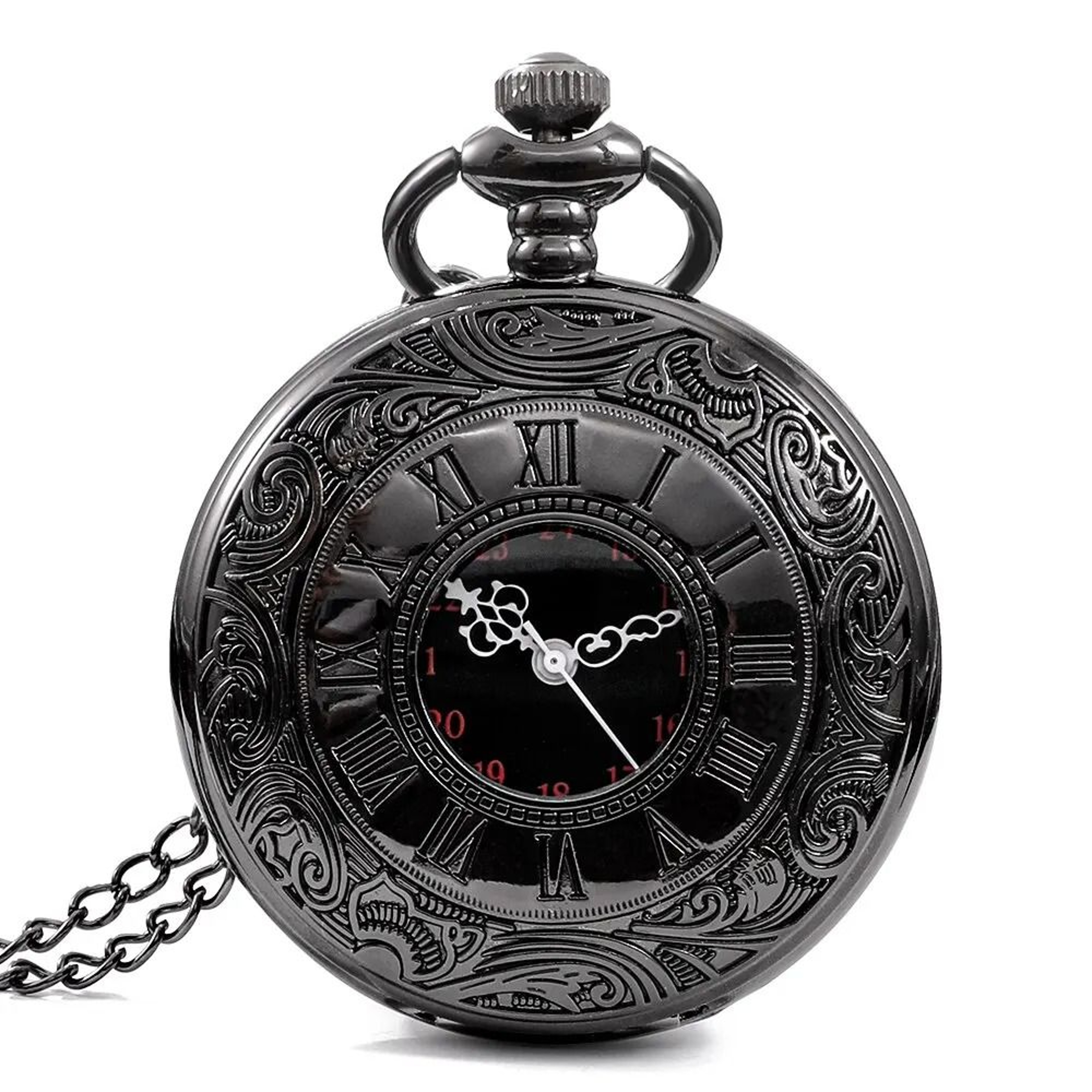 Vintage Roman Number Quartz Pocket Watch Necklace With Chain 0