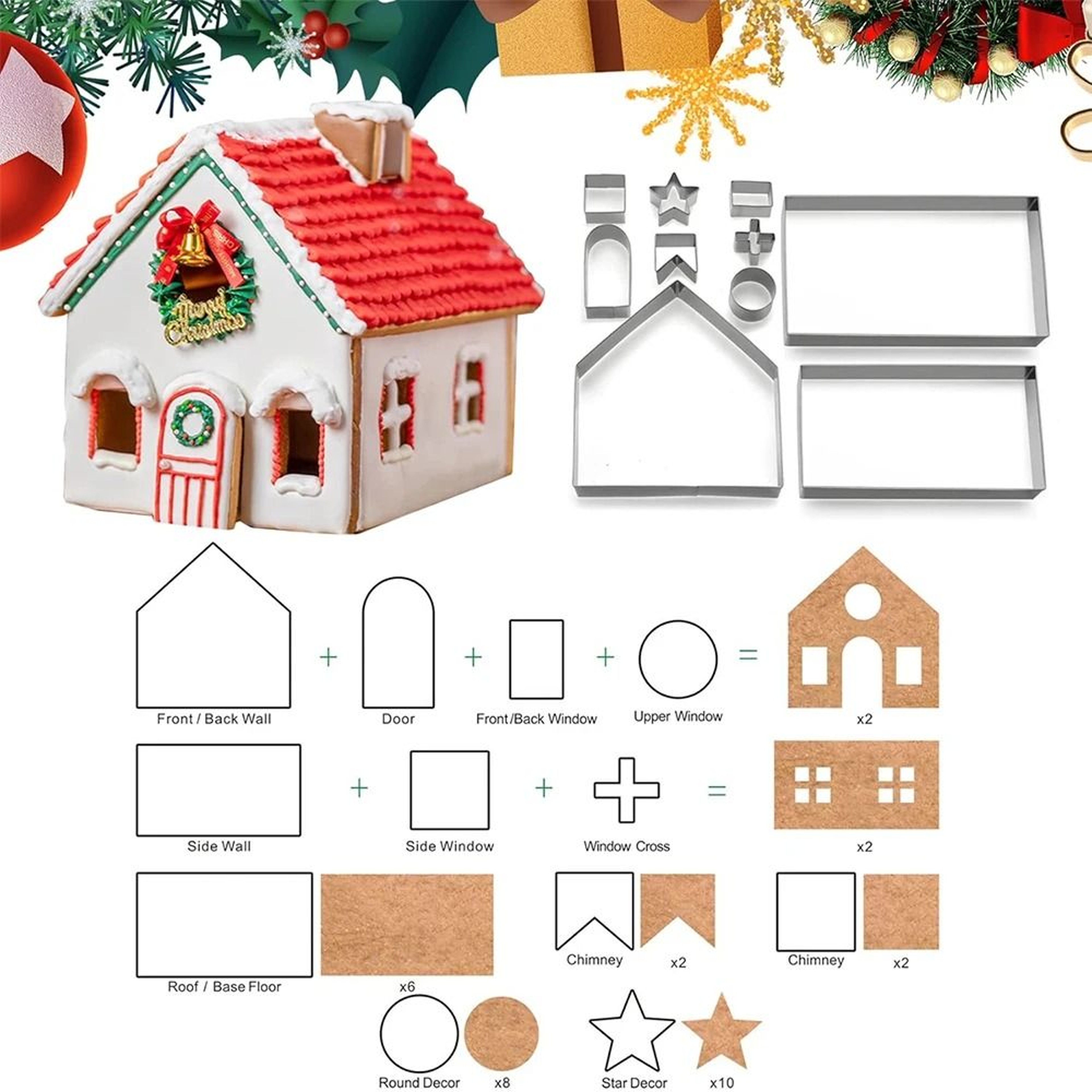 10 Piece Christmas Cookie Cutter Set Stainless Steel Holiday Baking Molds 1