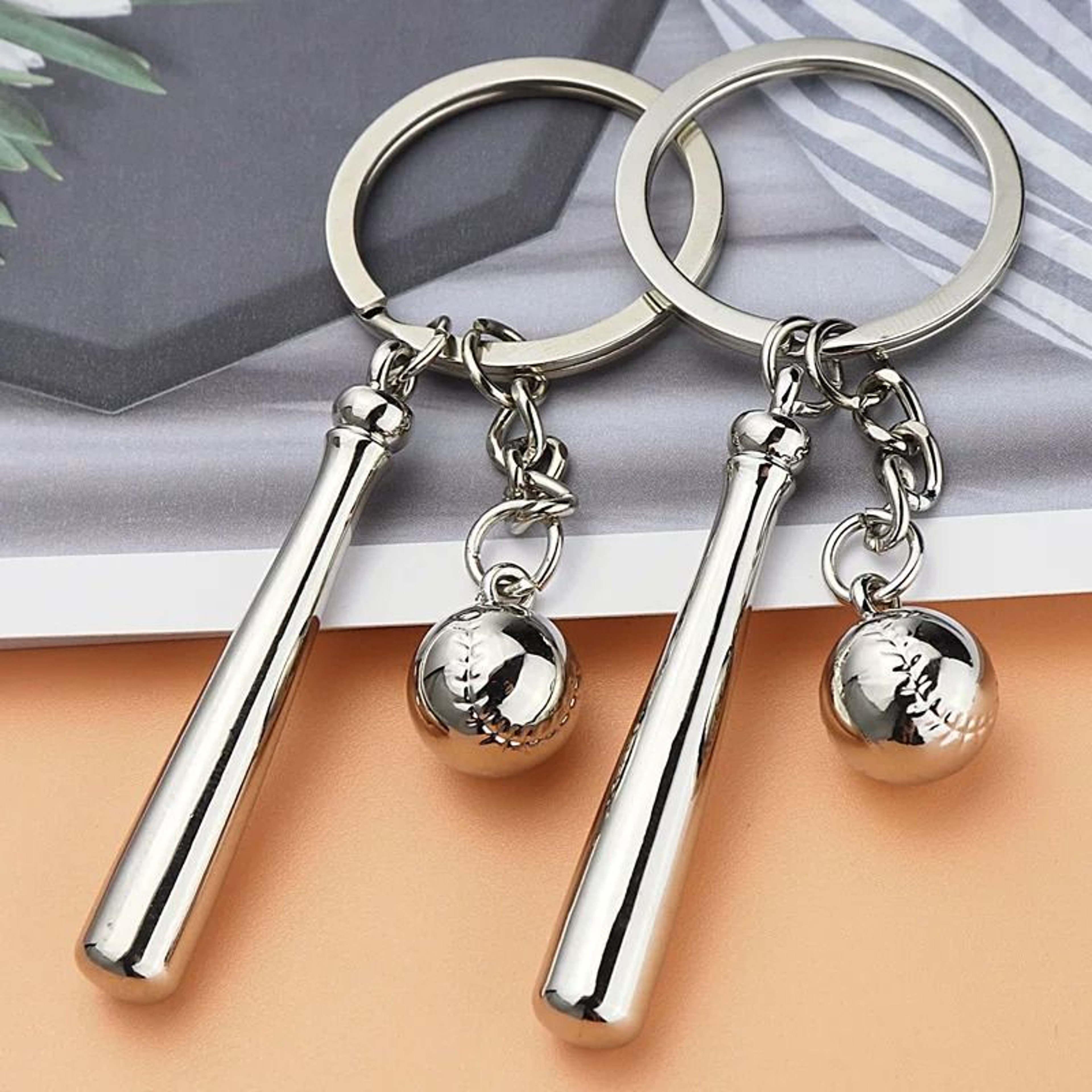 Baseball Keychain With 3D Ball And Bat Pendant 1