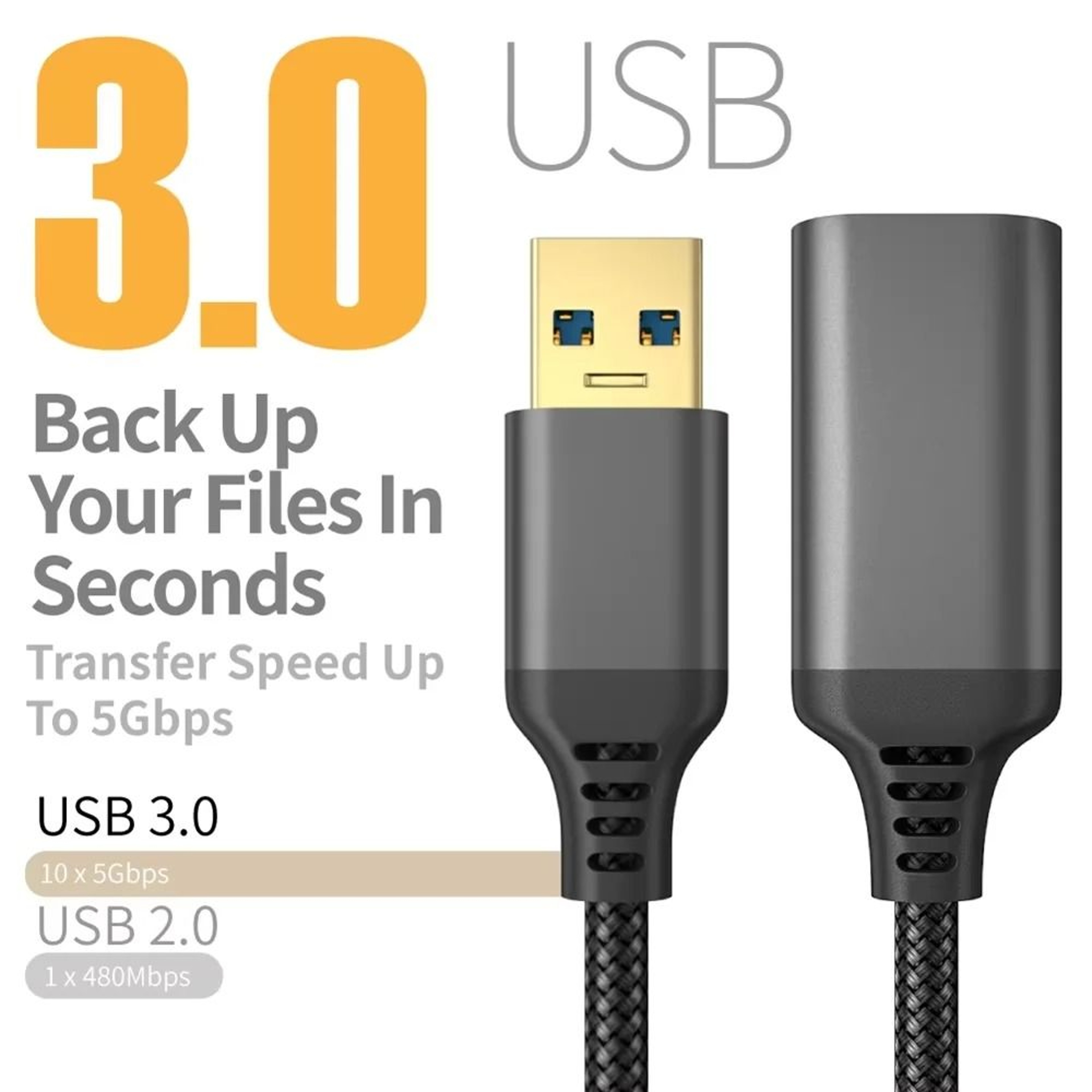 Nylon Braided USB 30 Extension Cable High Speed Data Transfer Male To Female 5