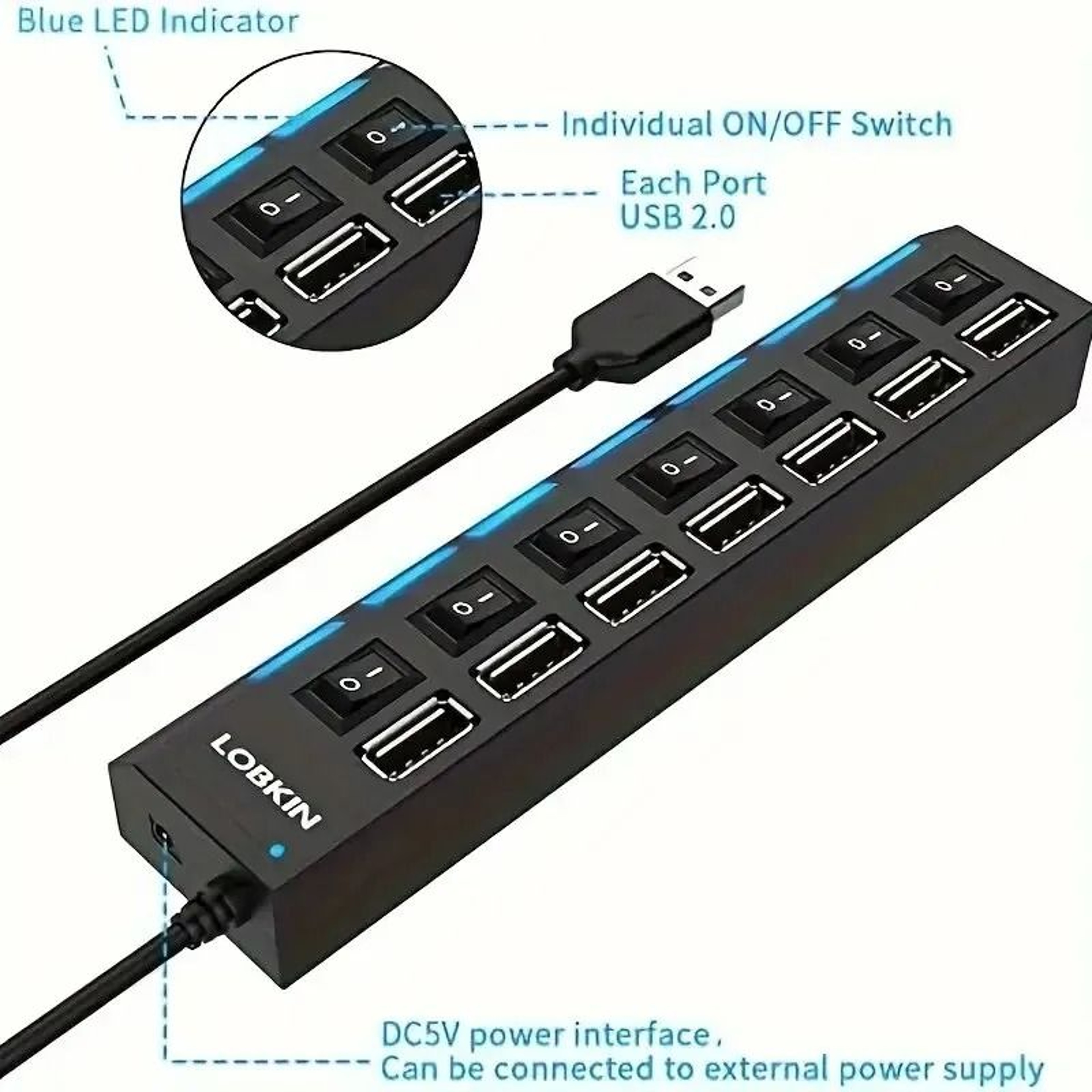 High Speed USB Hub 4 Port Or 7 Port Multi Splitter With LED Switch For PC And Laptop 3