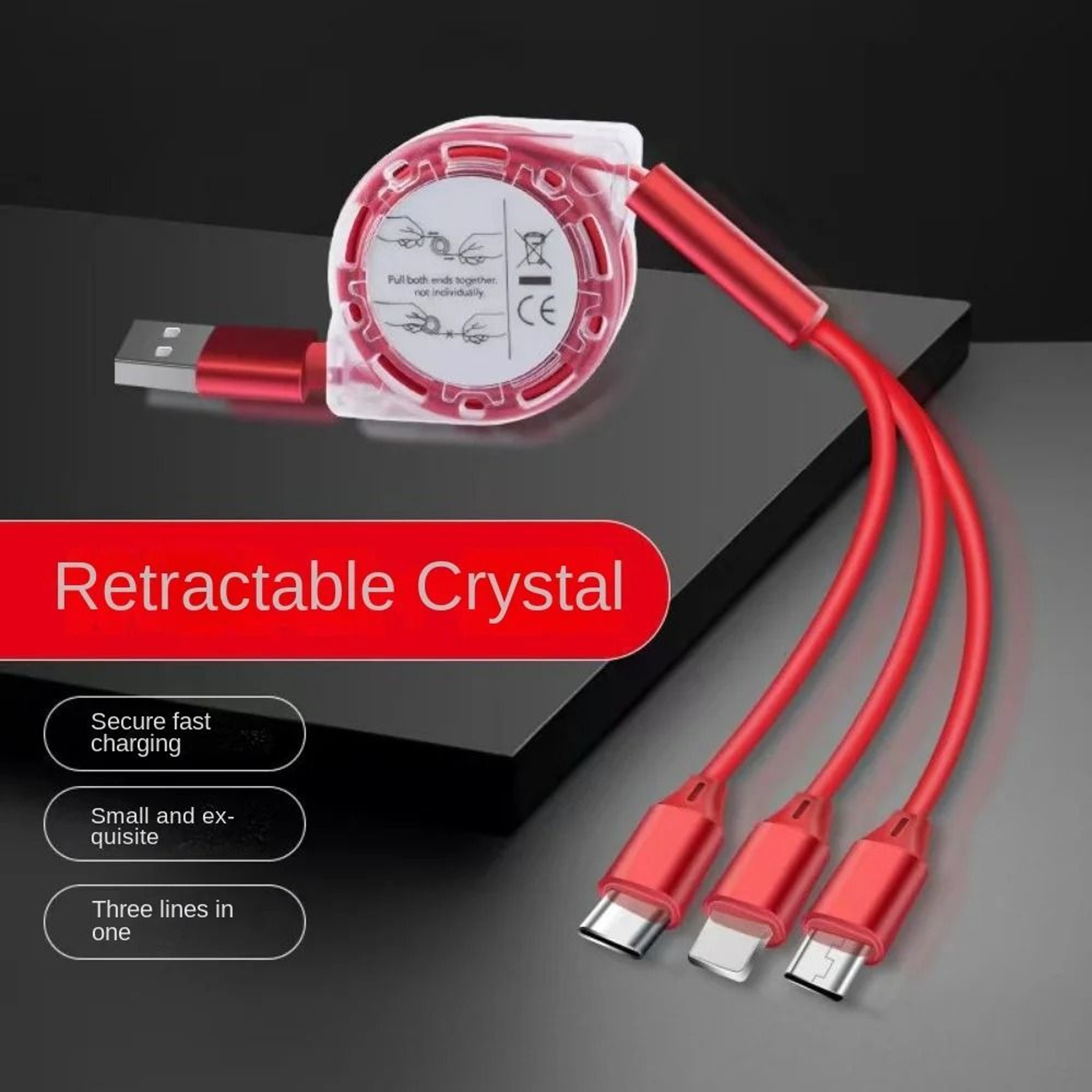 3 In 1 Retractable USB Charging Cable For Type C Micro USB And Lightning Devices 2