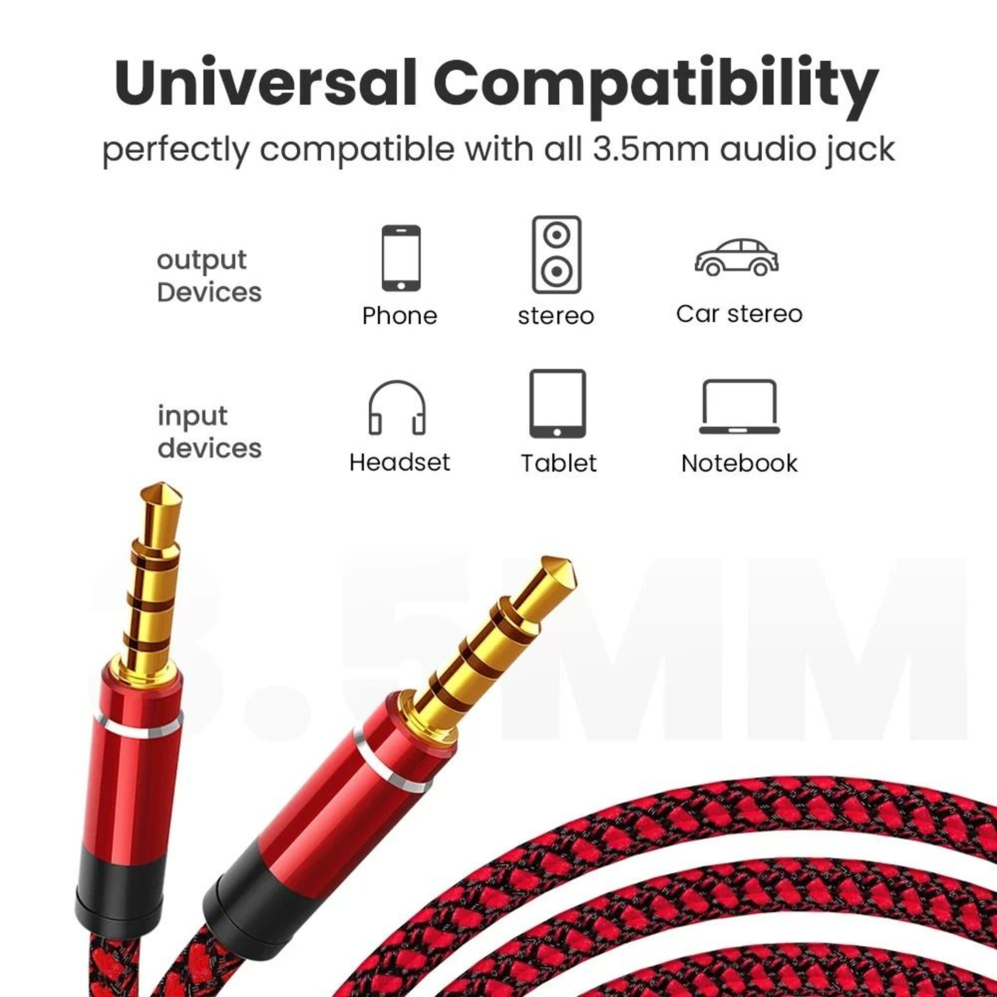 35 Mm Audio Cable Nylon Braided AUX Cord For Phones Car Stereo And Headphones 5