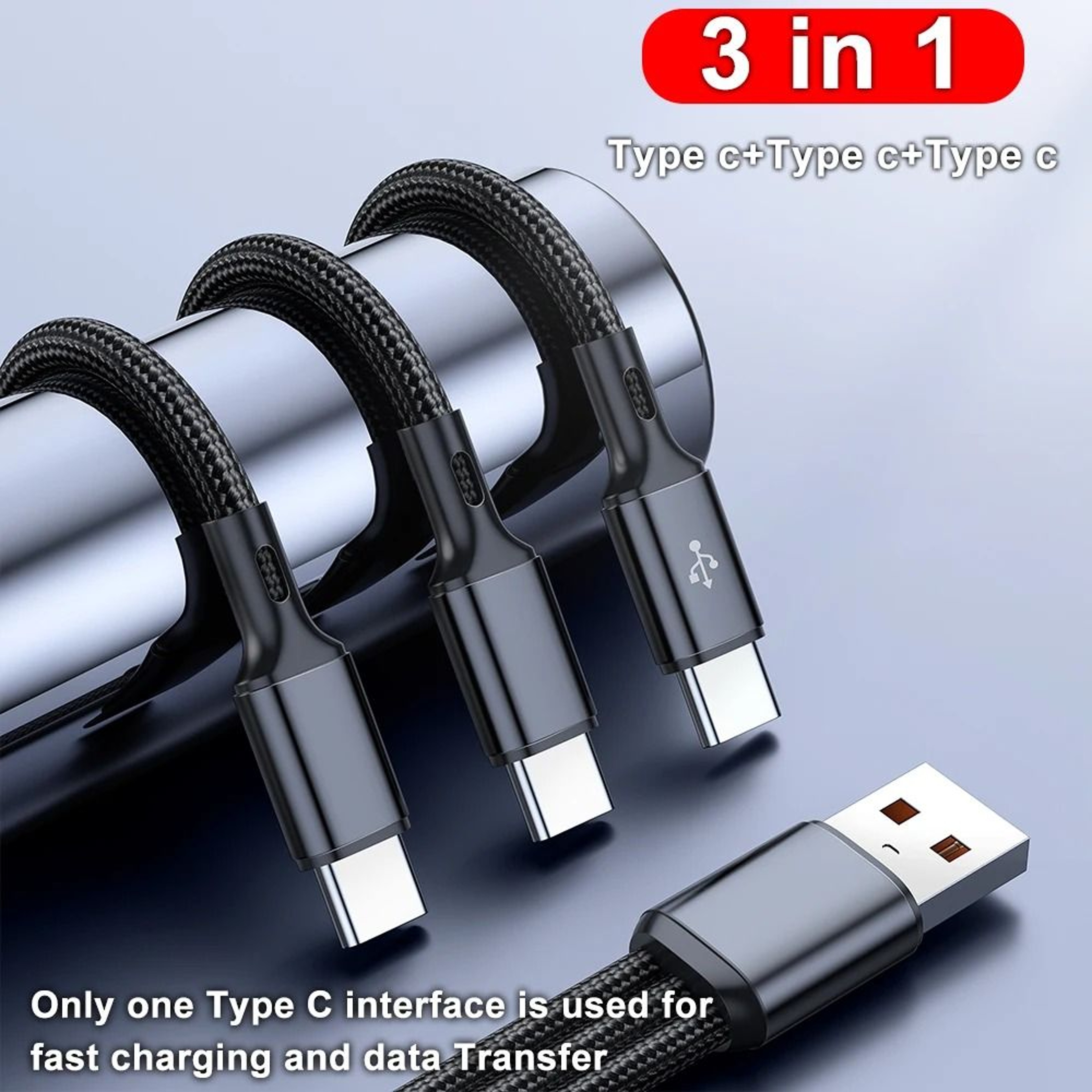 100W 3in1 Fast Charging Cable With Triple USBC Connectors 4