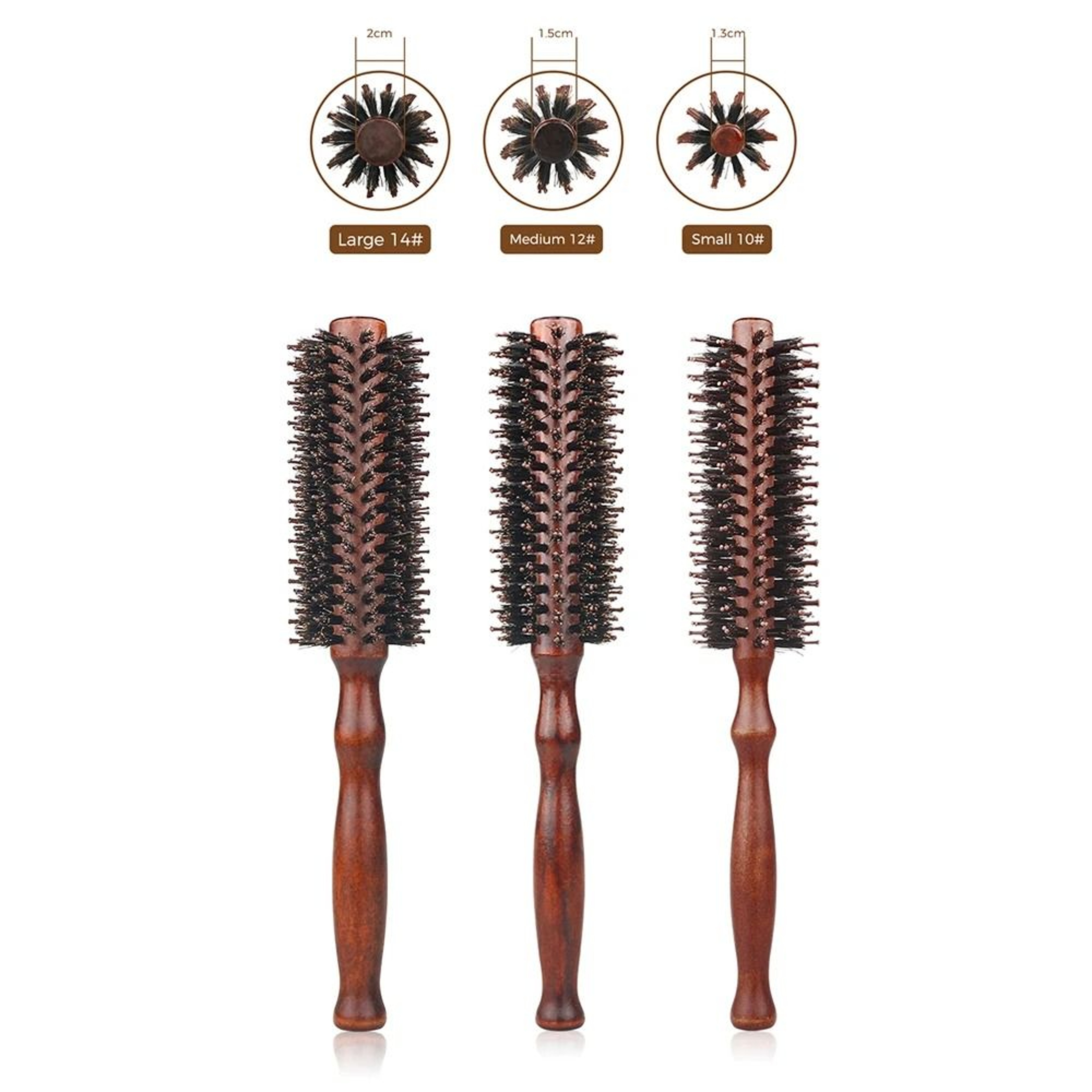 Wood Handle Boar Bristle Round Hair Brush For Styling And Curling 5