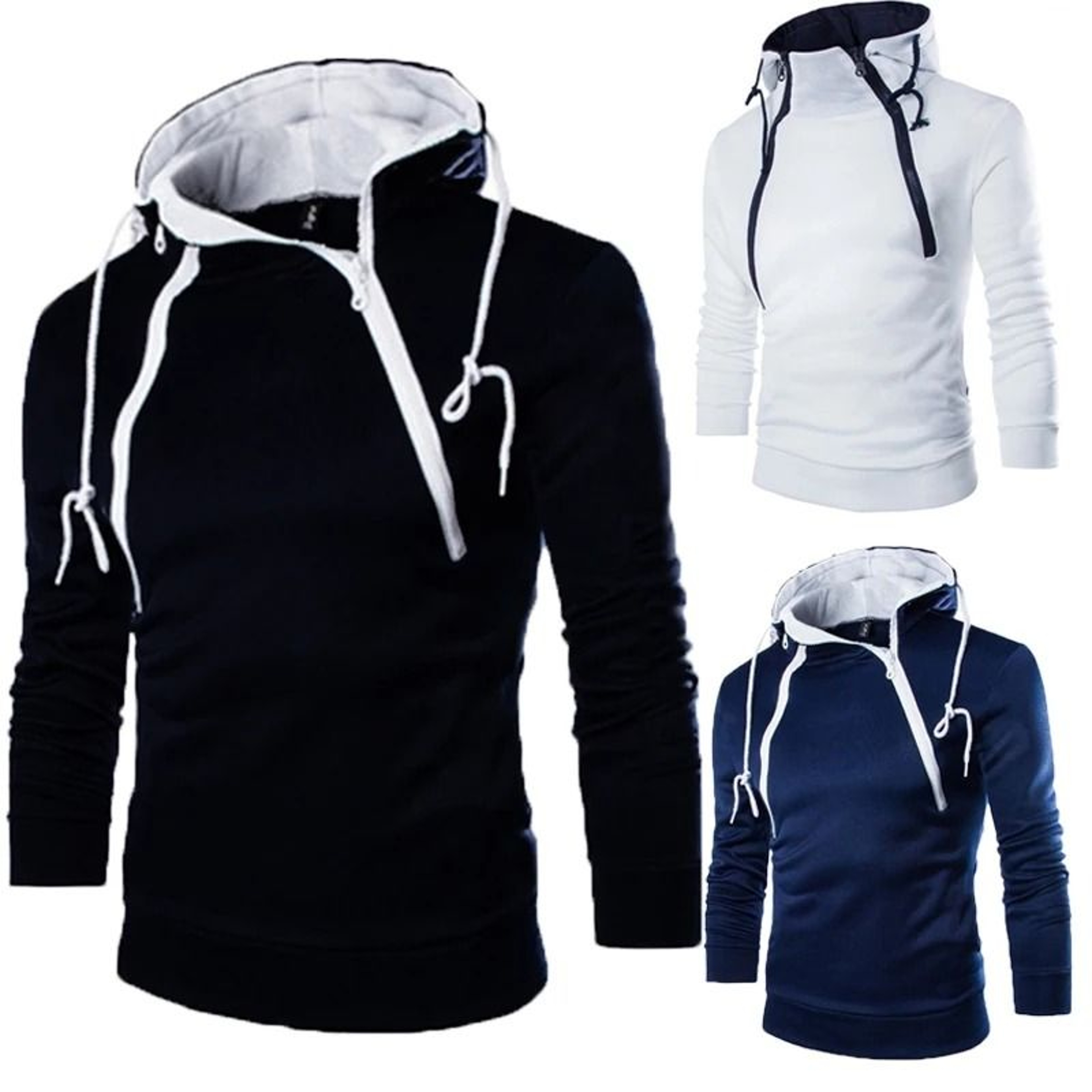 Mens High Neck Zipper Hoodie Sweatshirt For Casual Winter Wear 0