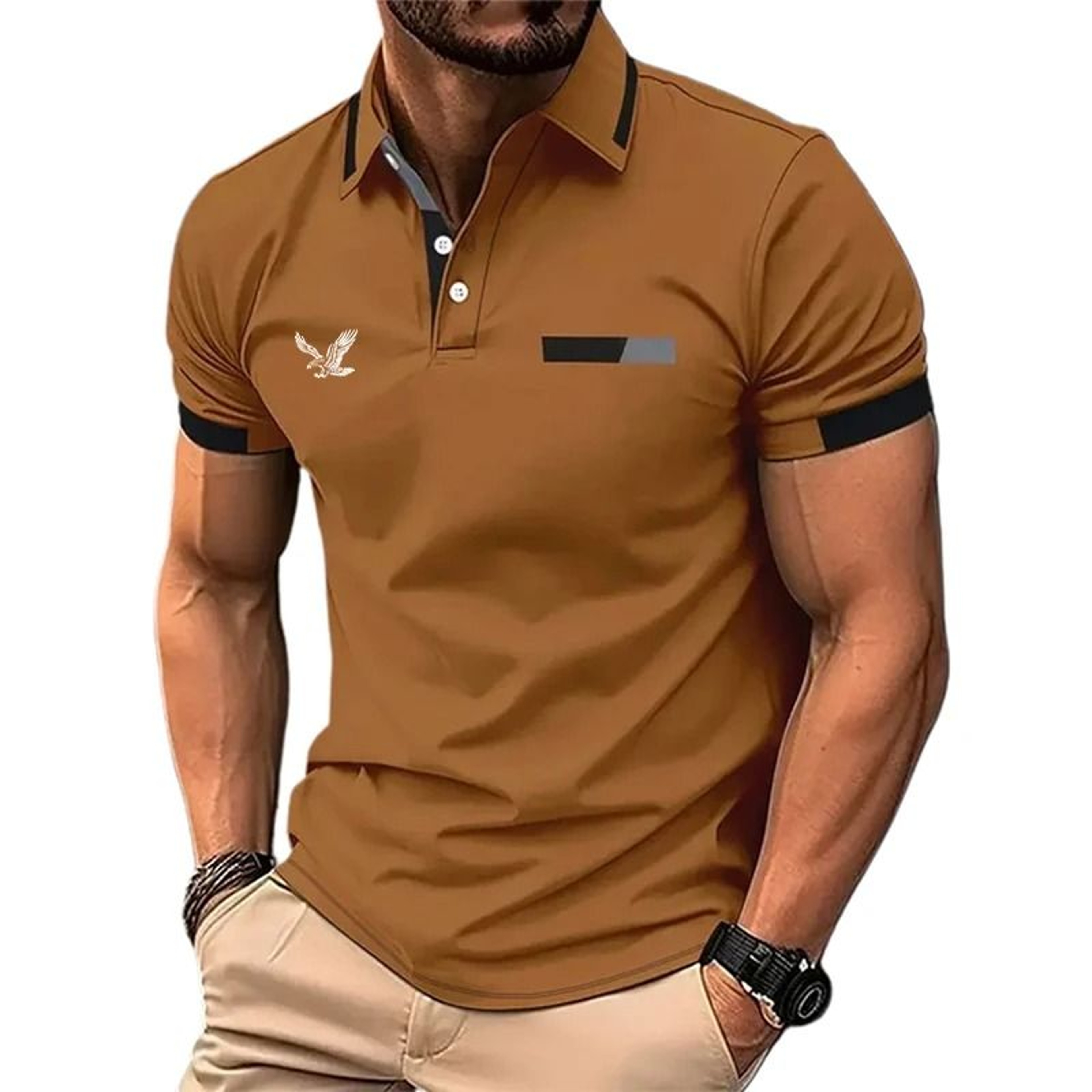 Mens Color Block Golf Polo Modern Short Sleeve Lapel Shirt 0