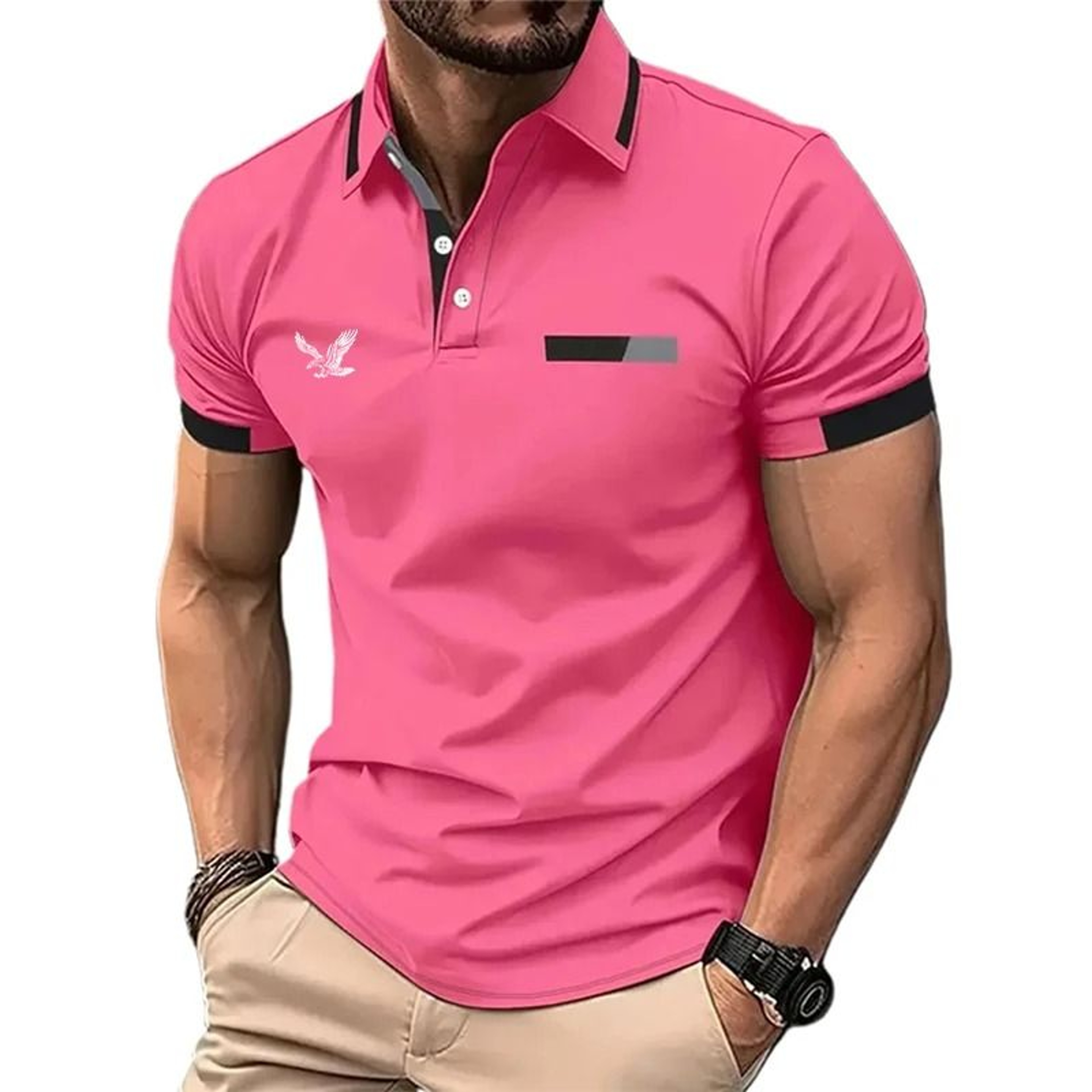 Mens Color Block Golf Polo Modern Short Sleeve Lapel Shirt 3