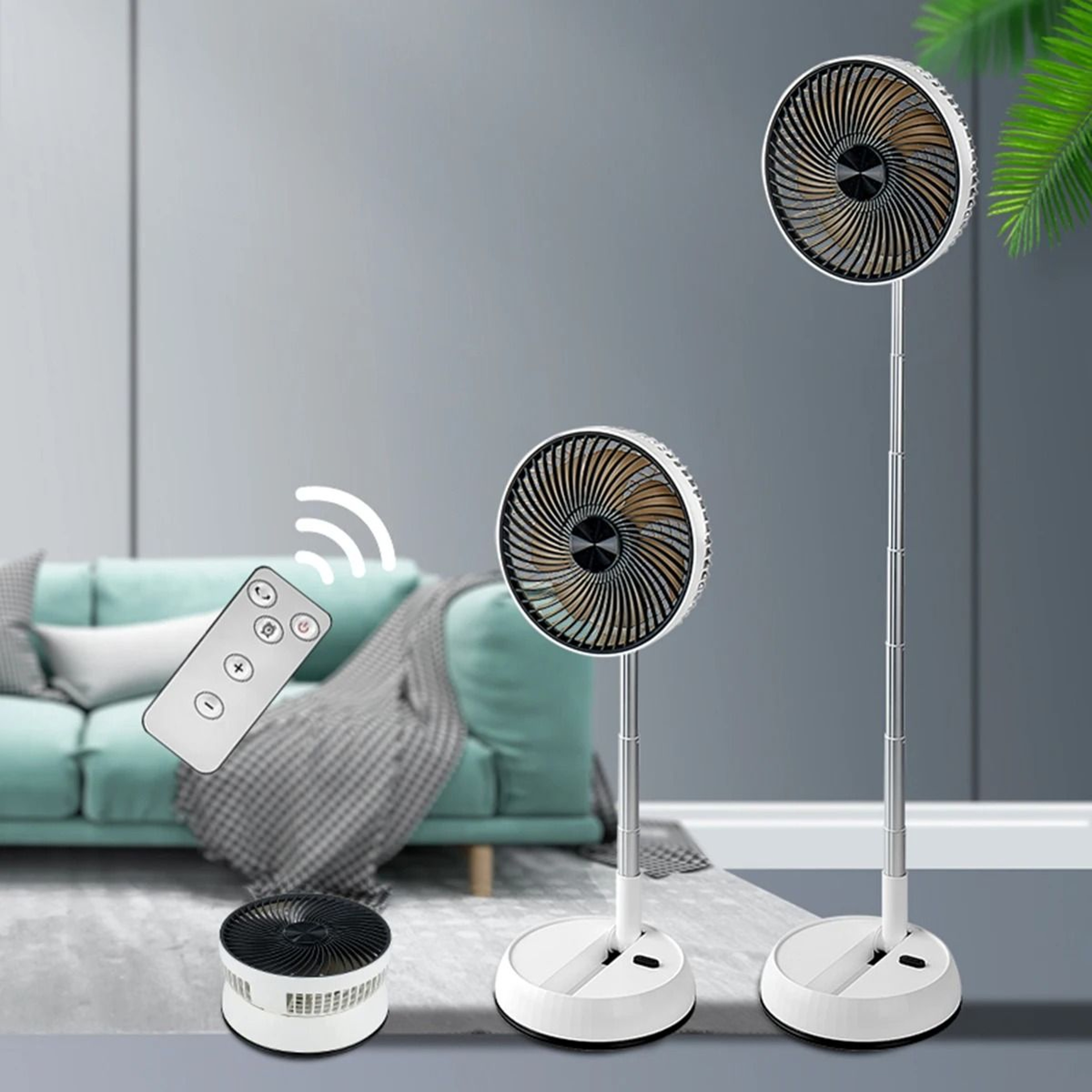 Portable Folding Fan 6000mAh Rechargeable Floor Standing Fan With Remote Control 1