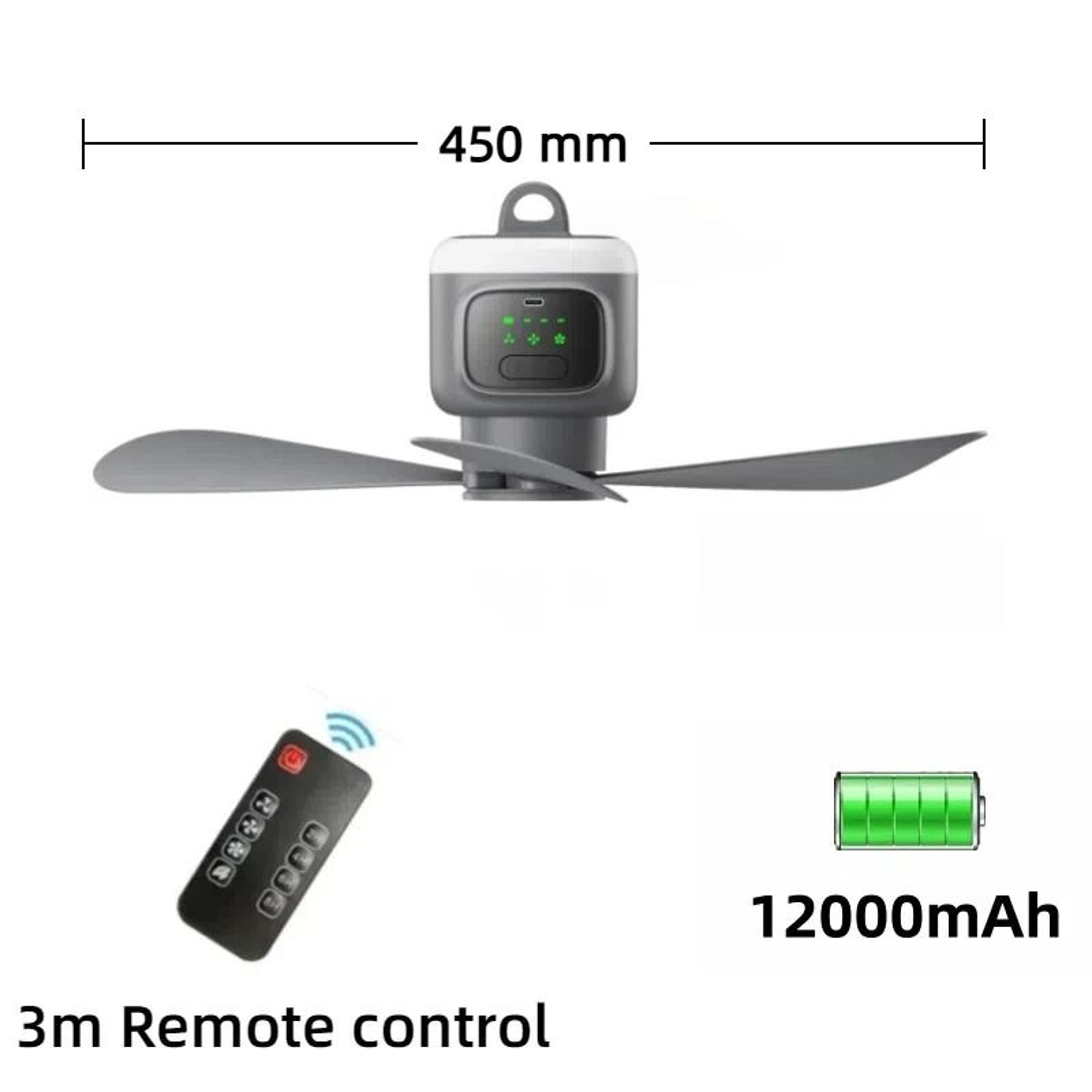 Rechargeable Ceiling Fan With Removable Blades And LED Light For Indoor And Outdoor Use 9