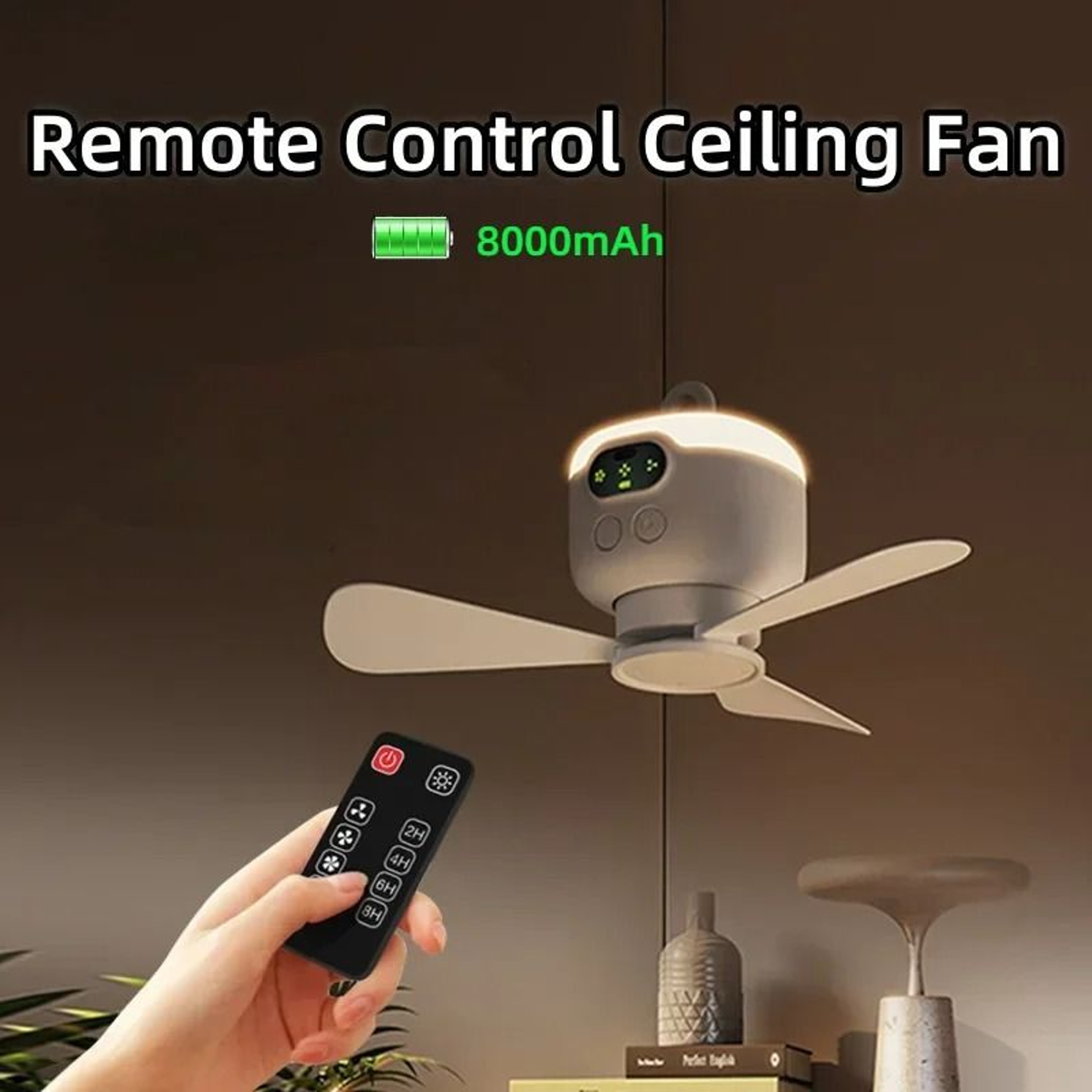 Rechargeable Ceiling Fan With Removable Blades And LED Light For Indoor And Outdoor Use 1