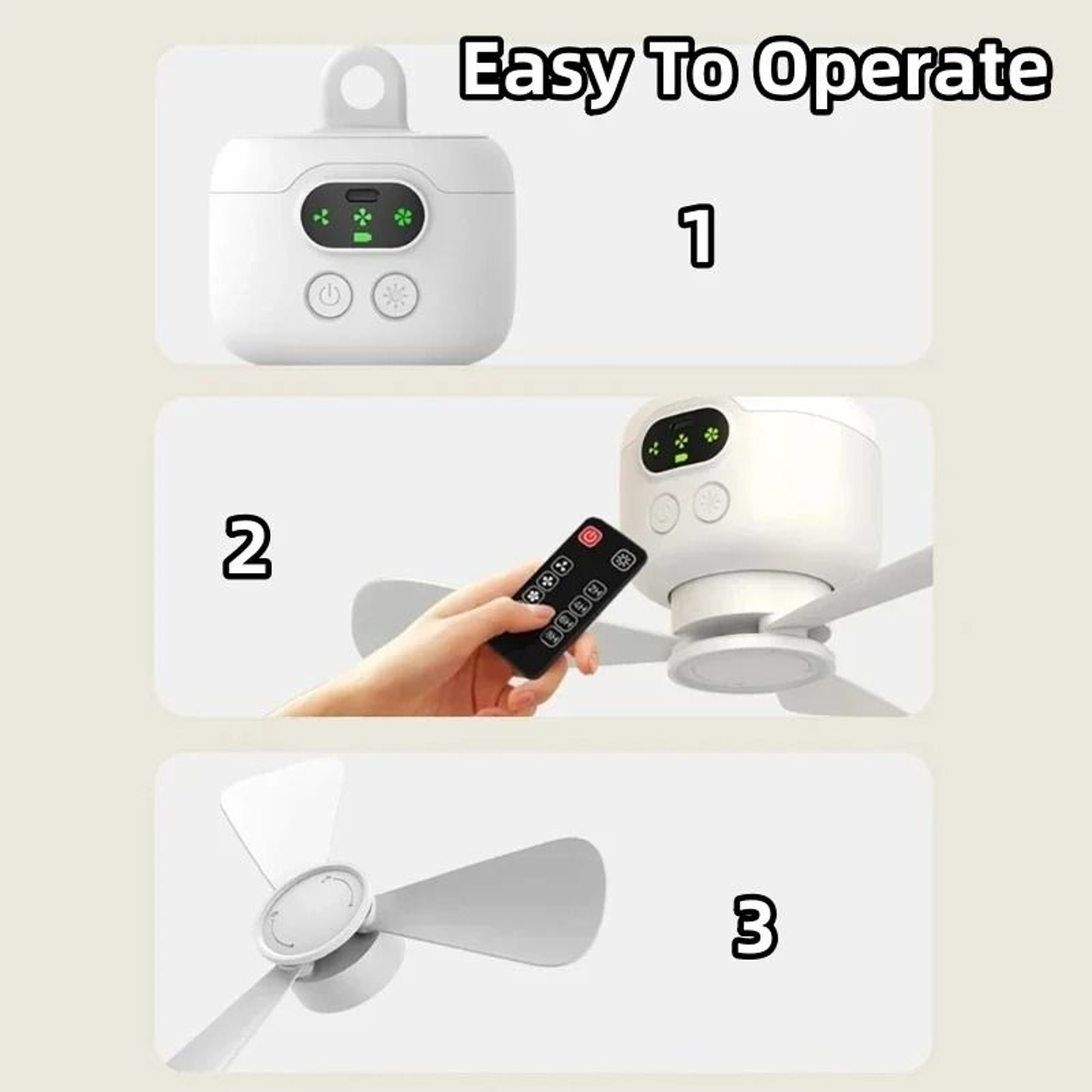 Rechargeable Ceiling Fan With Removable Blades And LED Light For Indoor And Outdoor Use 2