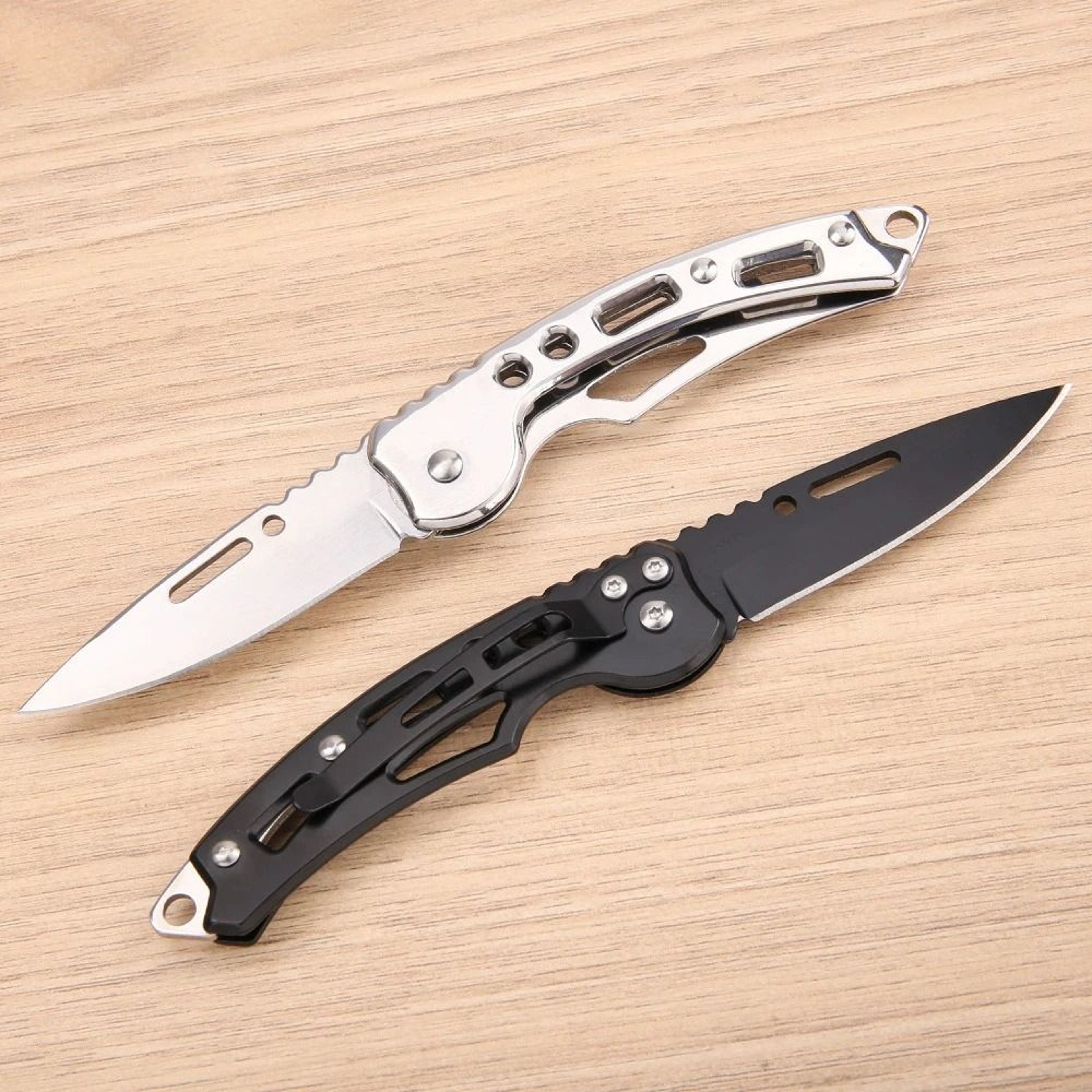 Stainless Steel Folding Pocket Knife With Keychain Clip 1
