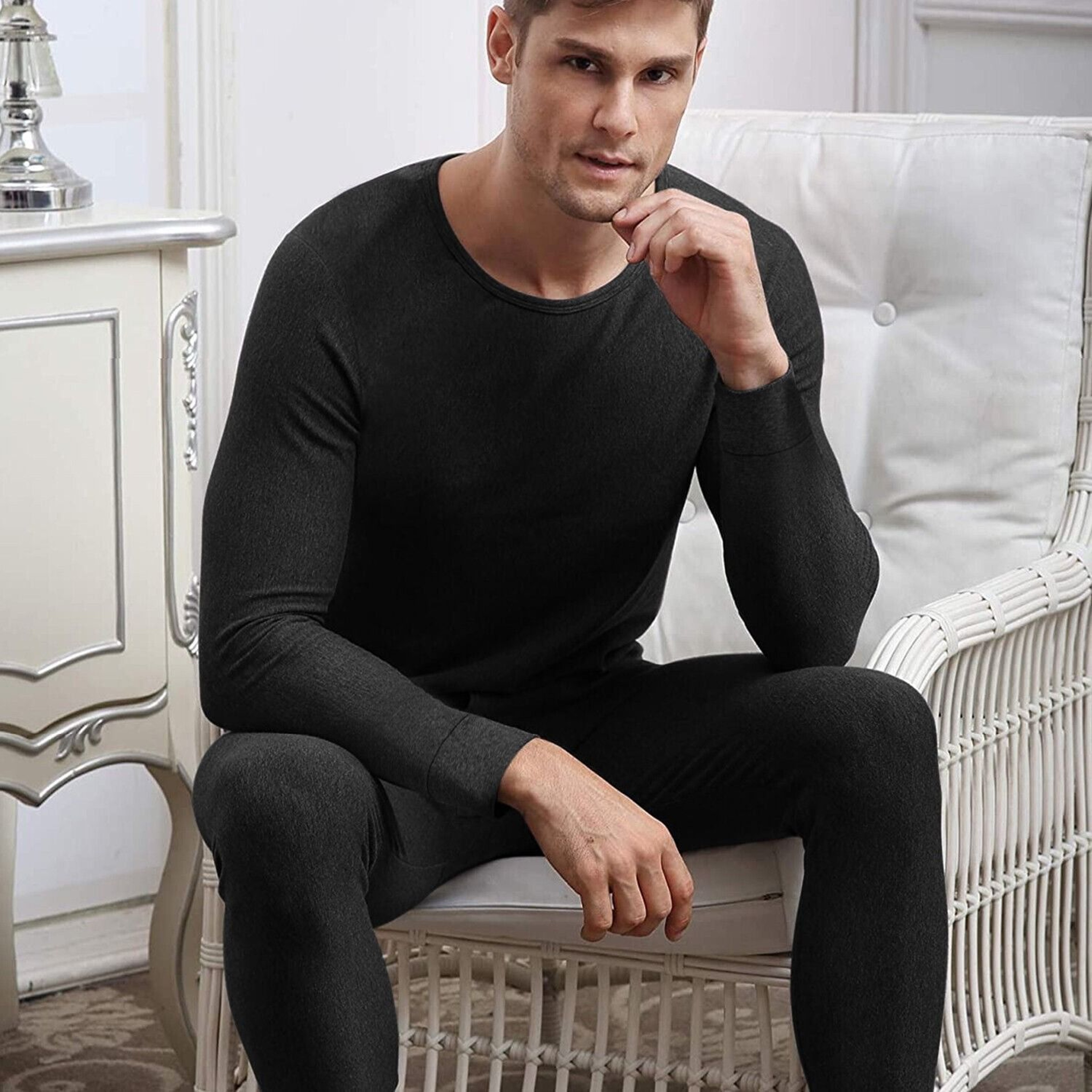 2pcs Mens Solid Color Thermal Underwear Set For Fall And Winter 6