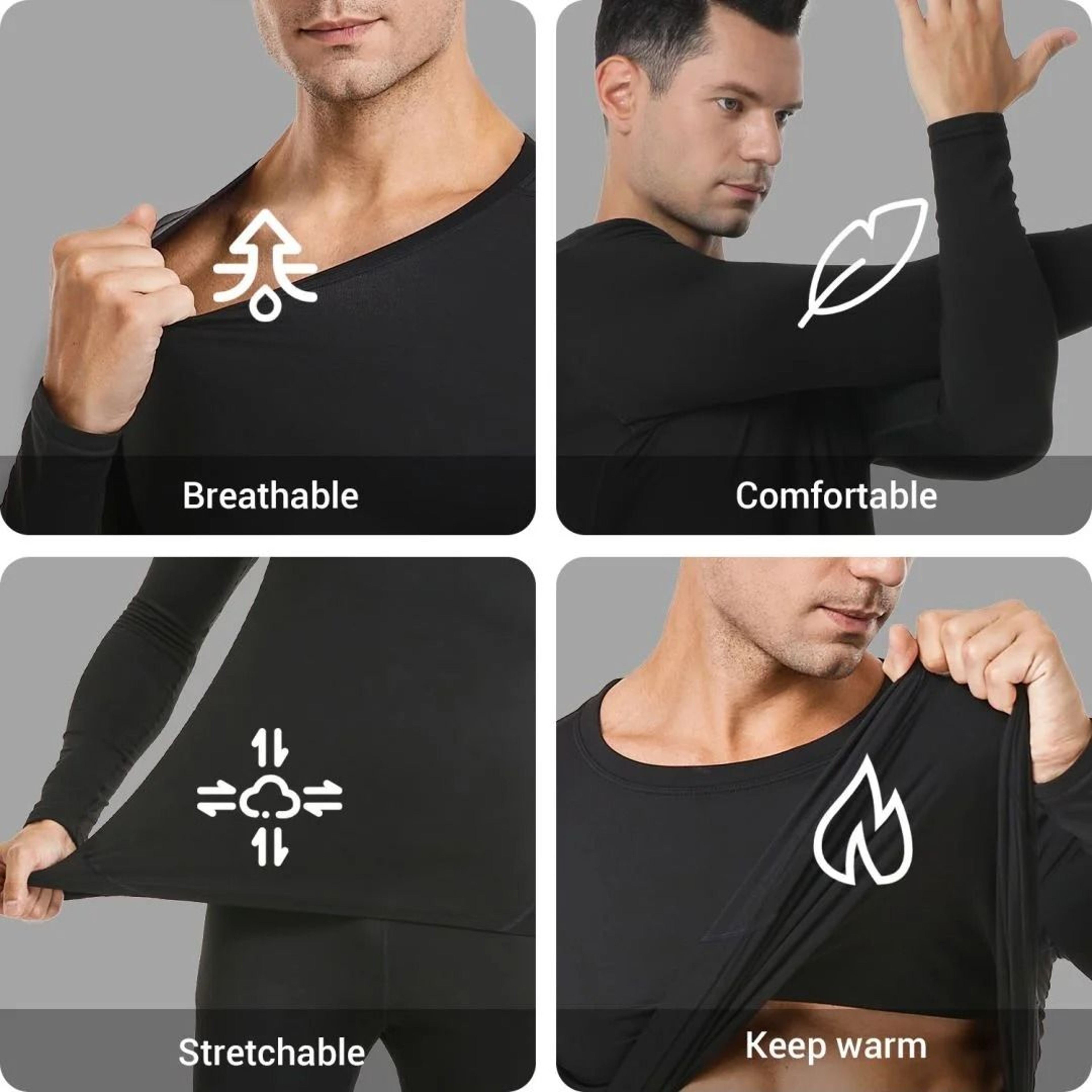 2pcs Mens Solid Color Thermal Underwear Set For Fall And Winter 3