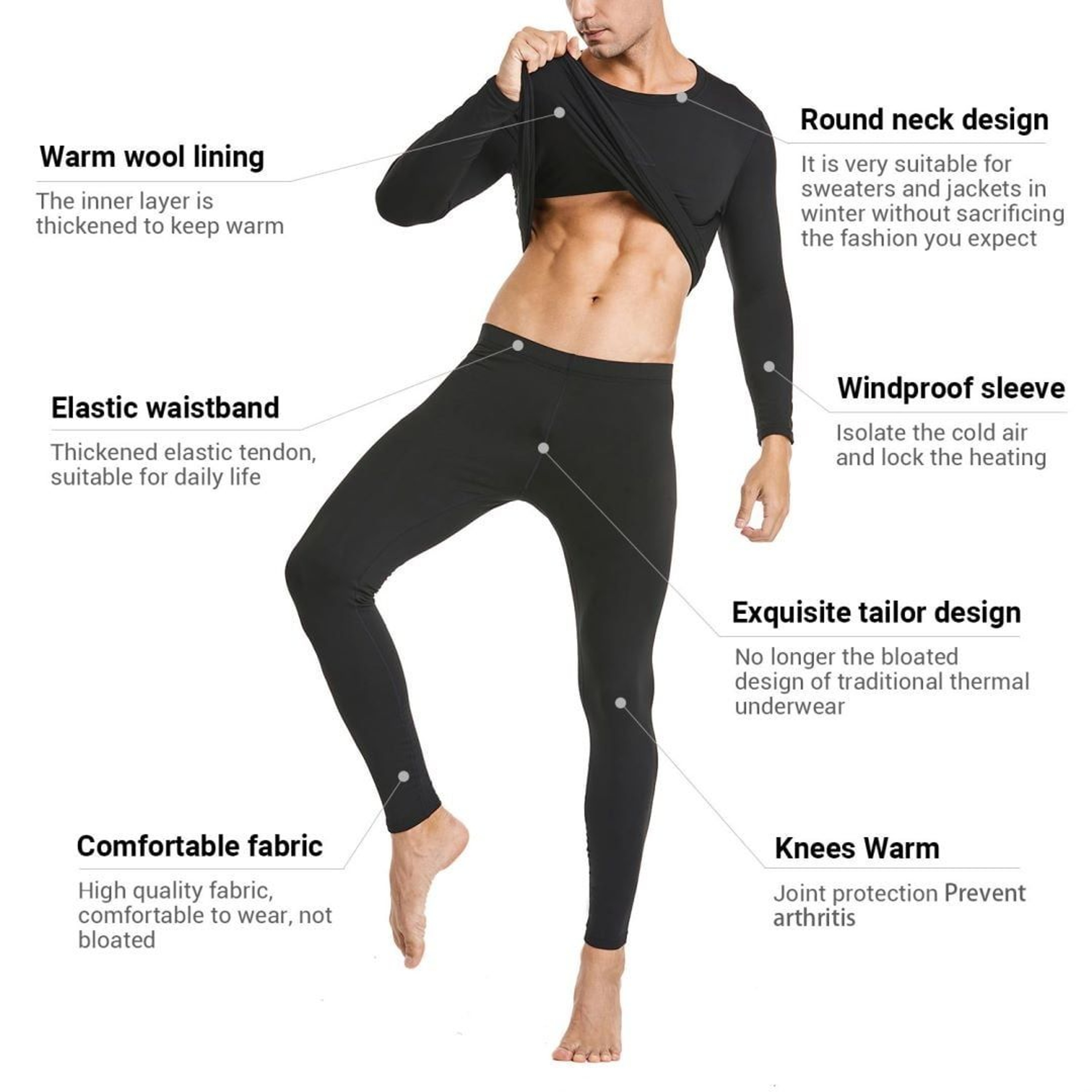 2pcs Mens Solid Color Thermal Underwear Set For Fall And Winter 2