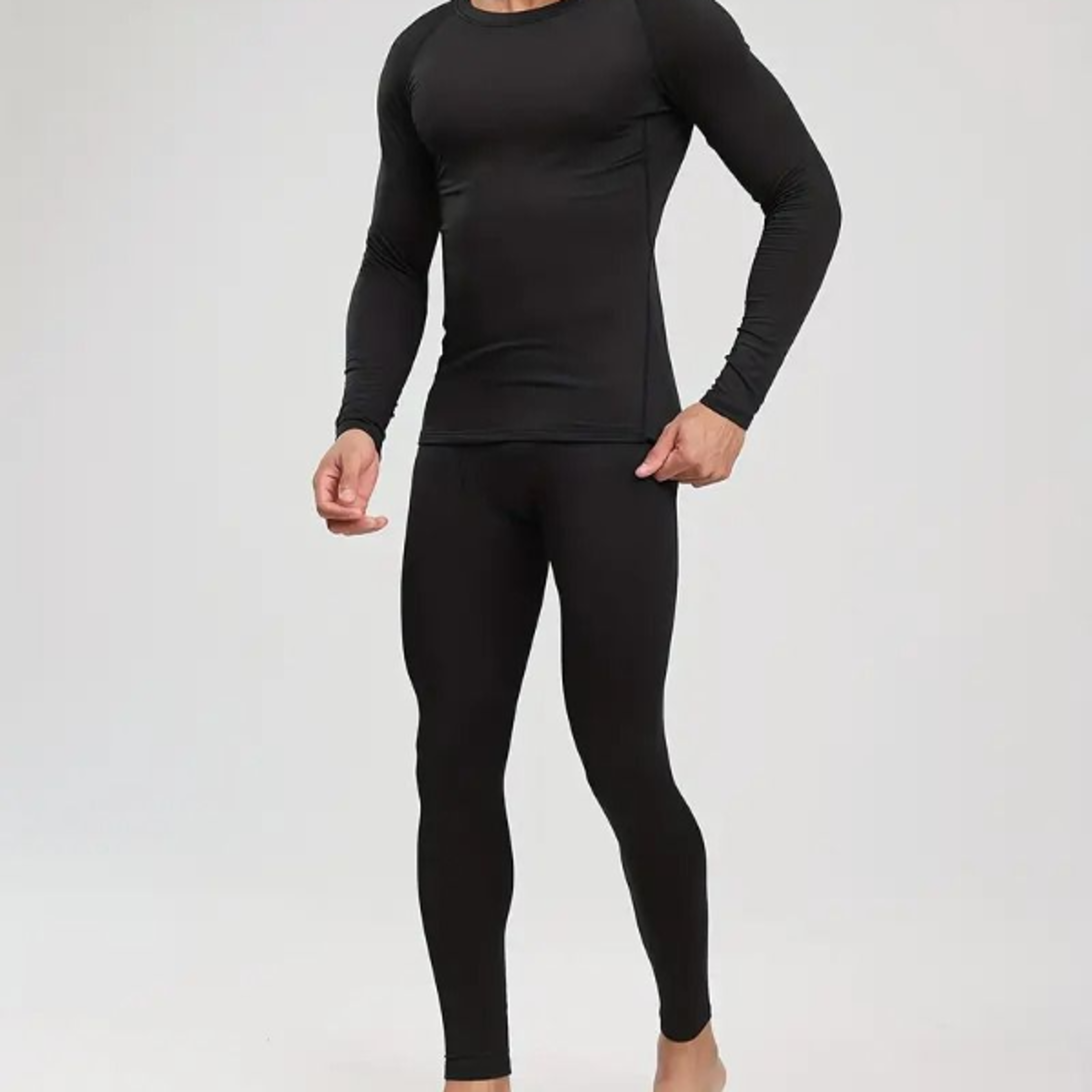 2pcs Mens Solid Color Thermal Underwear Set for Fall and Winter