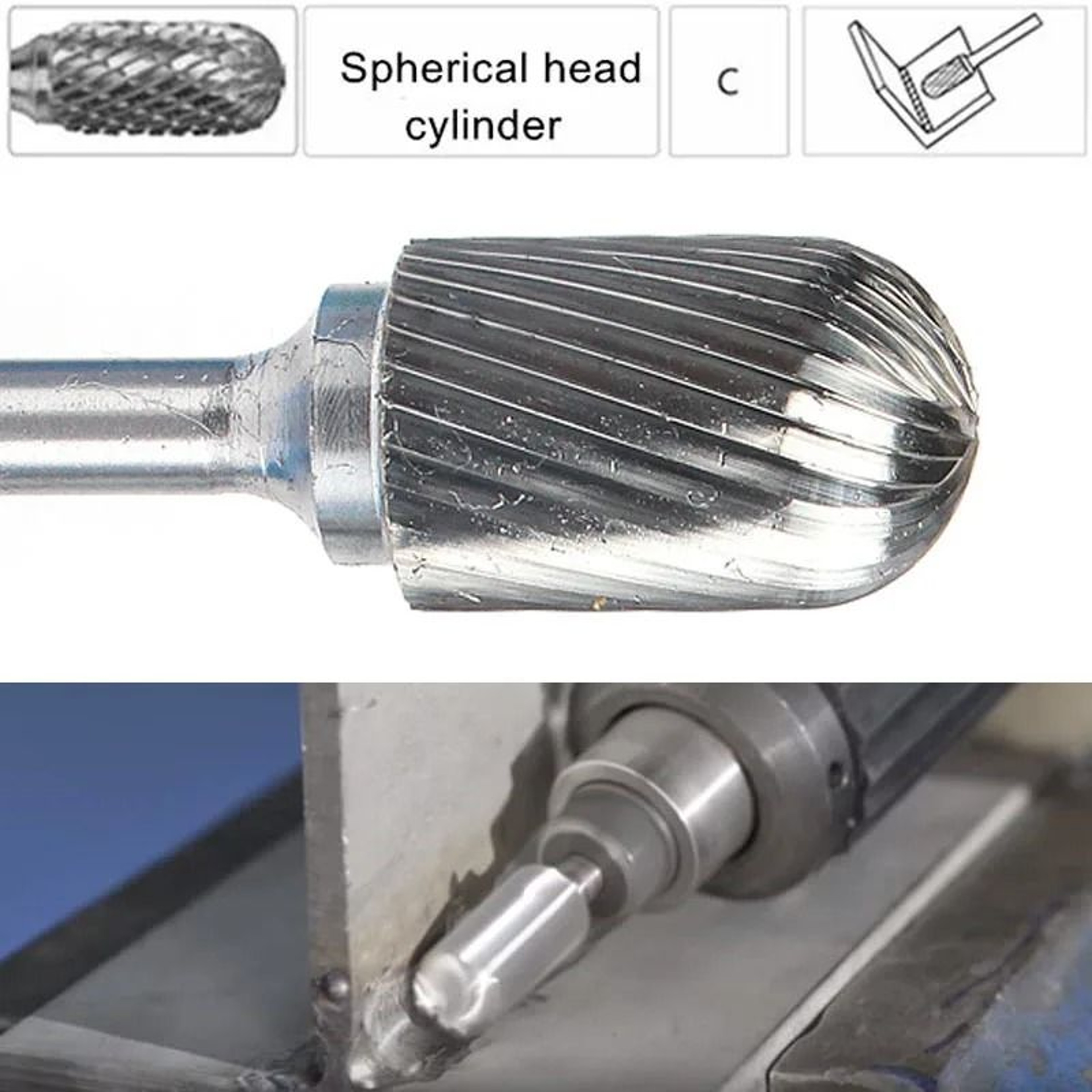 Tungsten Carbide Rotary Burr With 14 Inch Shank Style C Ball Nose Cylinder 2