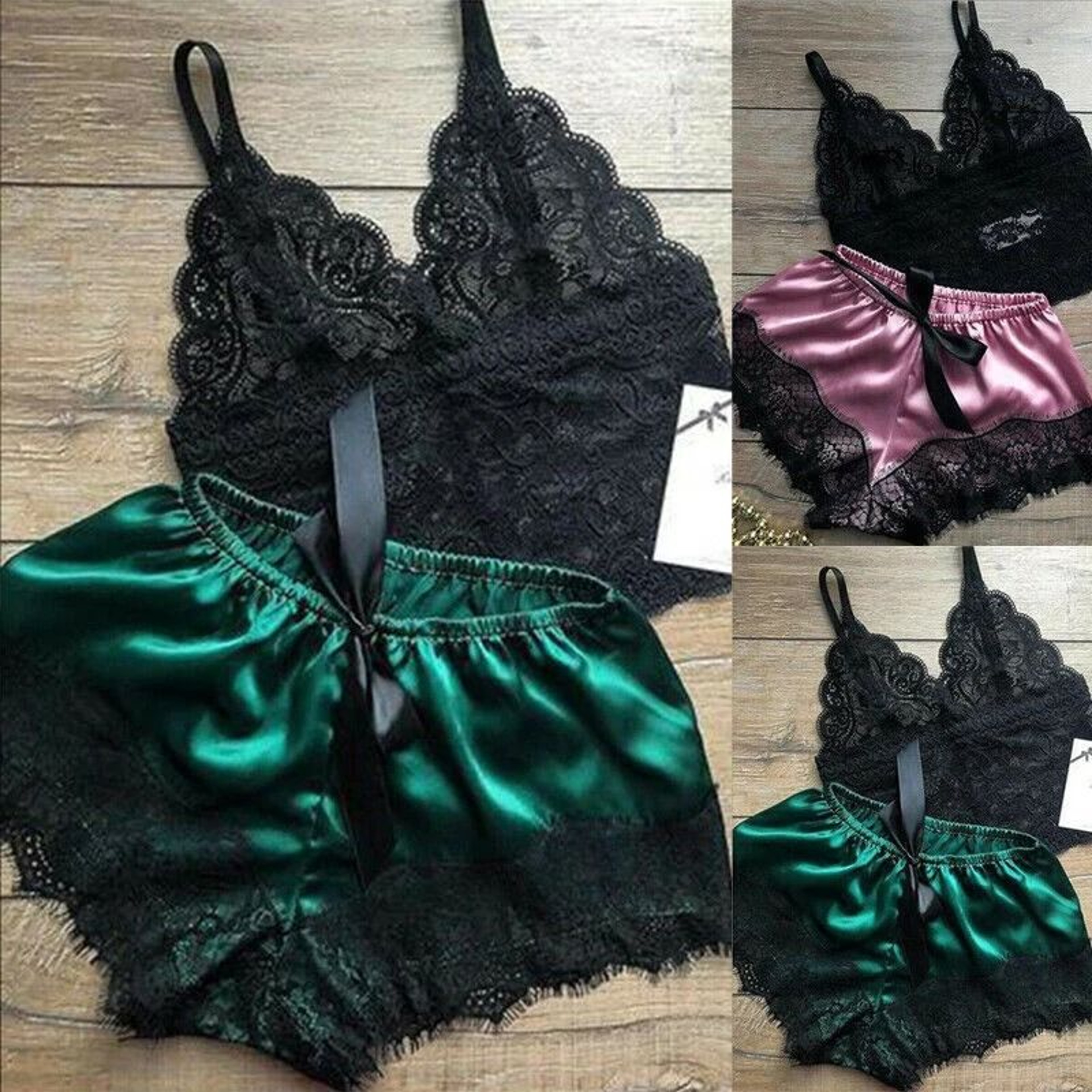 Womens Lace Sleepwear Set With Top And Shorts 0