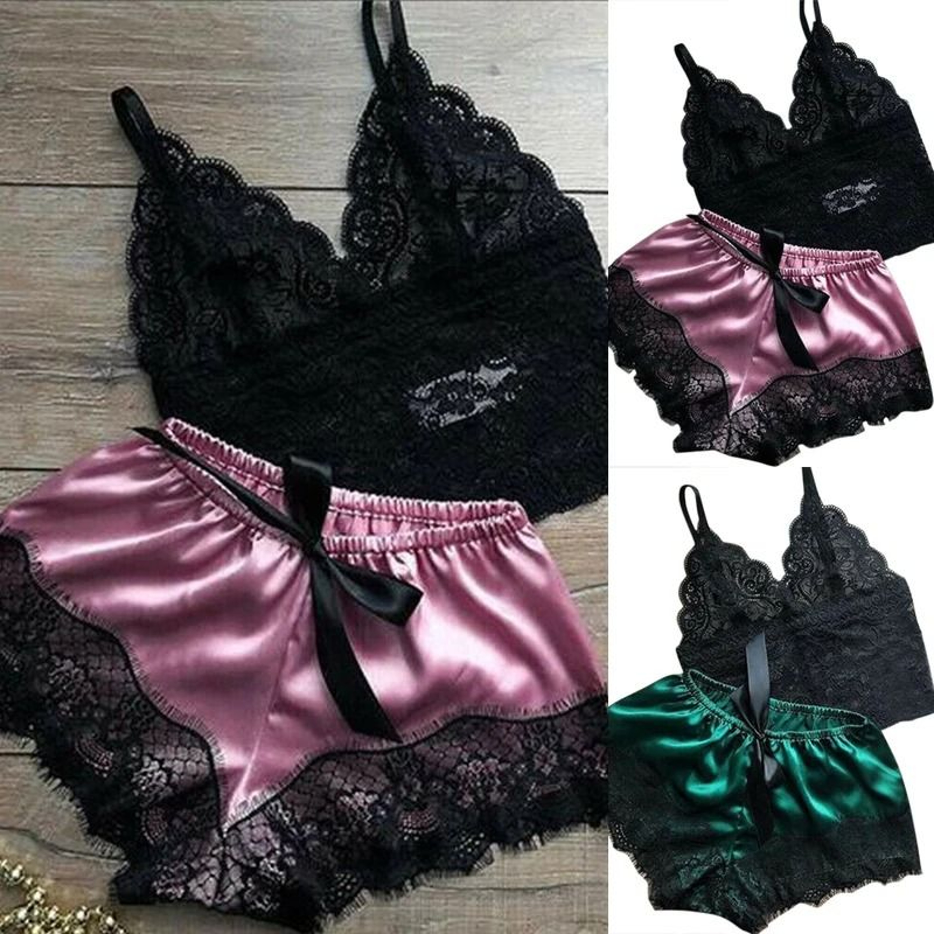 Womens Lace Sleepwear Set With Top And Shorts 2