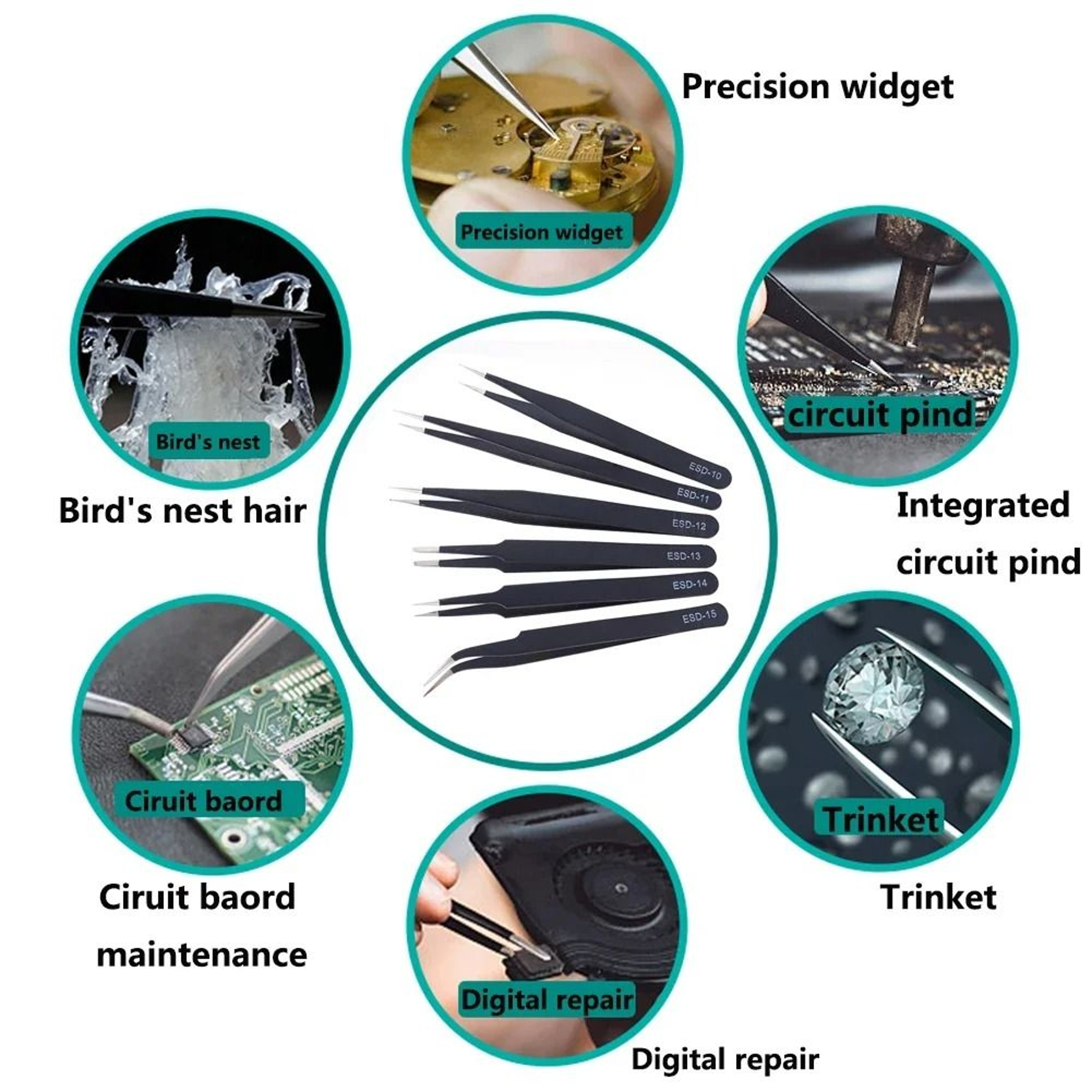 Anti Static Stainless Steel Precision Tweezer Set 6 Piece 5