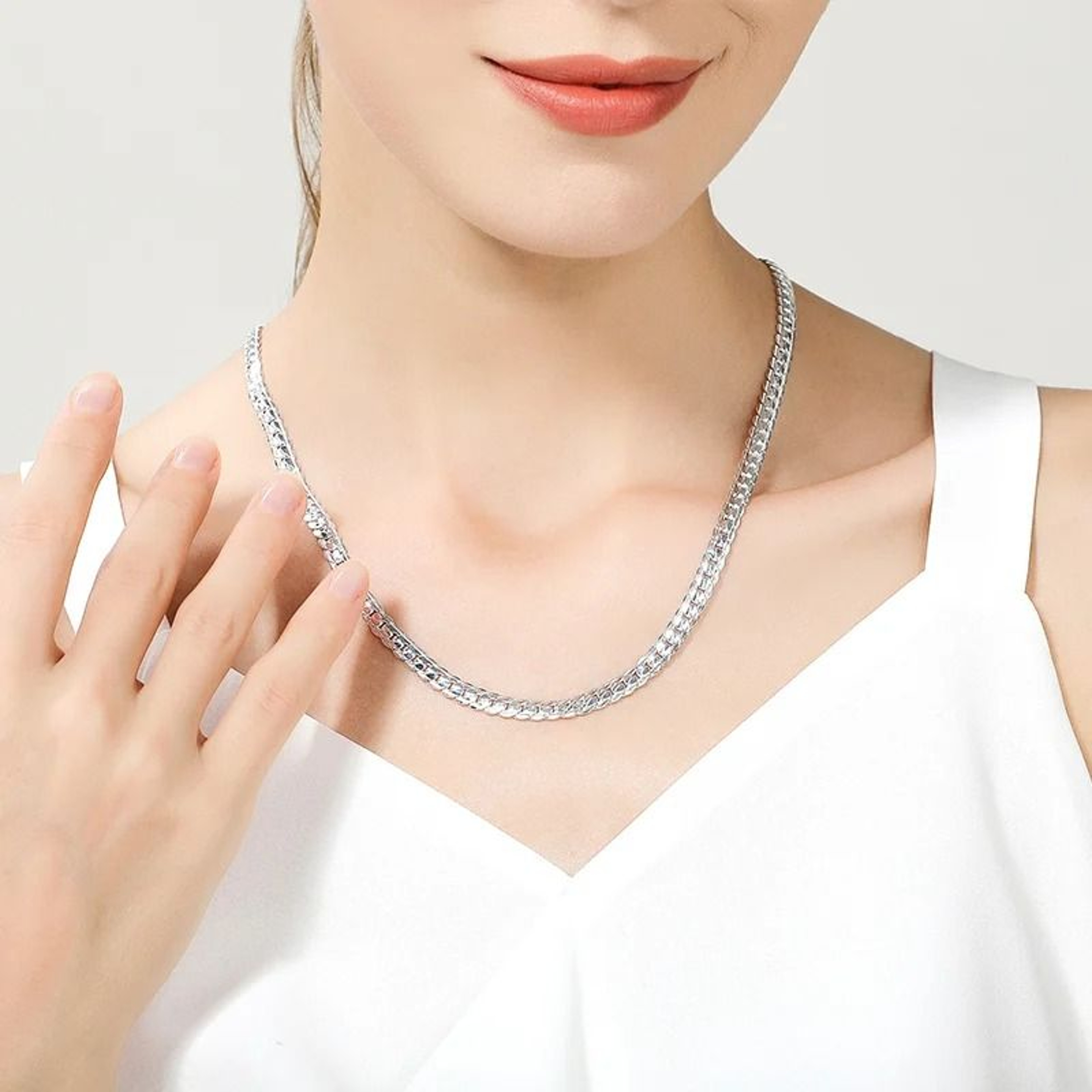Sterling Silver Full Sideways Chain Necklace 6mm For Men And Women 4