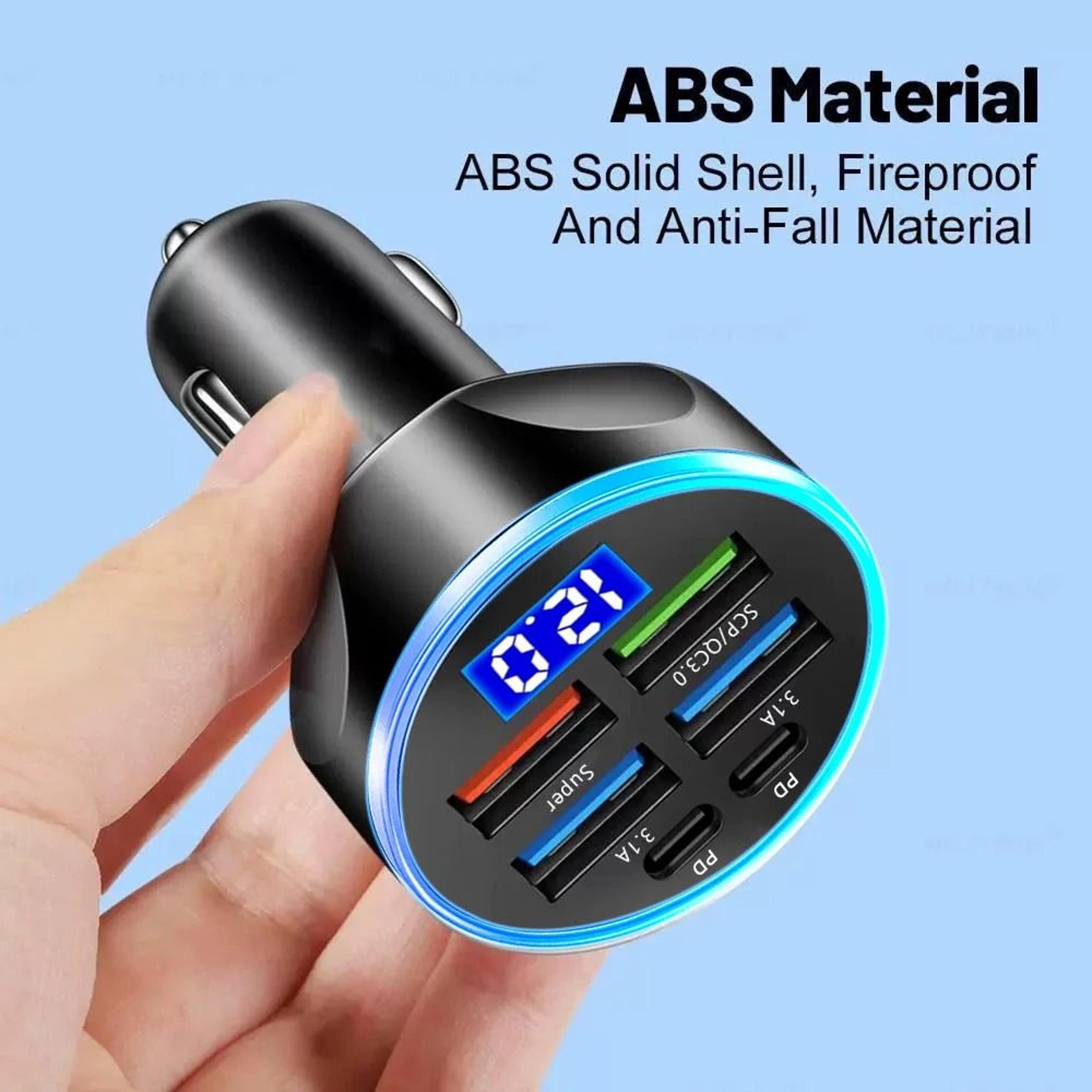 Fast Charge Car Charger With Digital Display 4 USB And 2 PD Ports 4