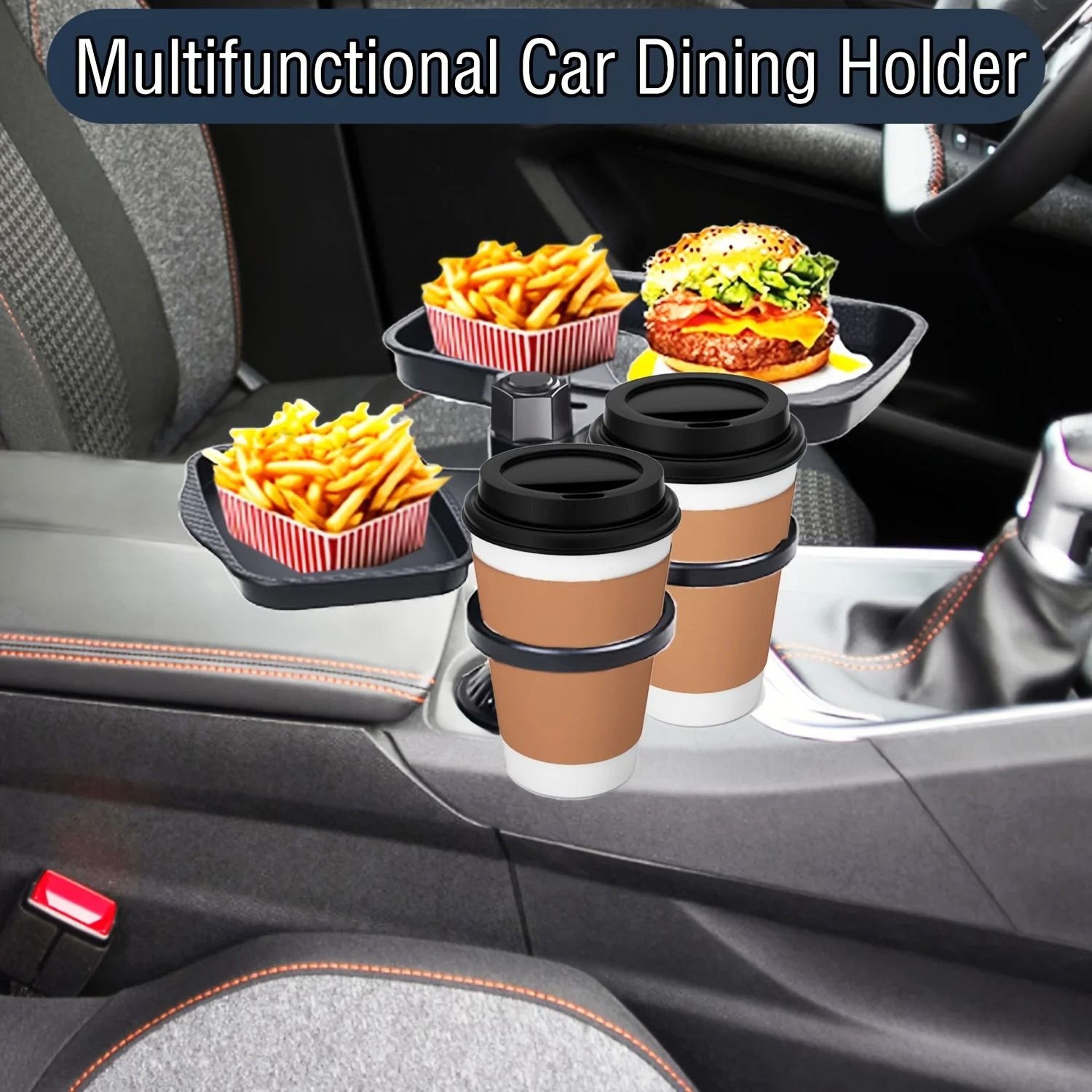 Car Cup Holder Tray Expander 3 In 1 Detachable Food Table With Adjustable Base 3