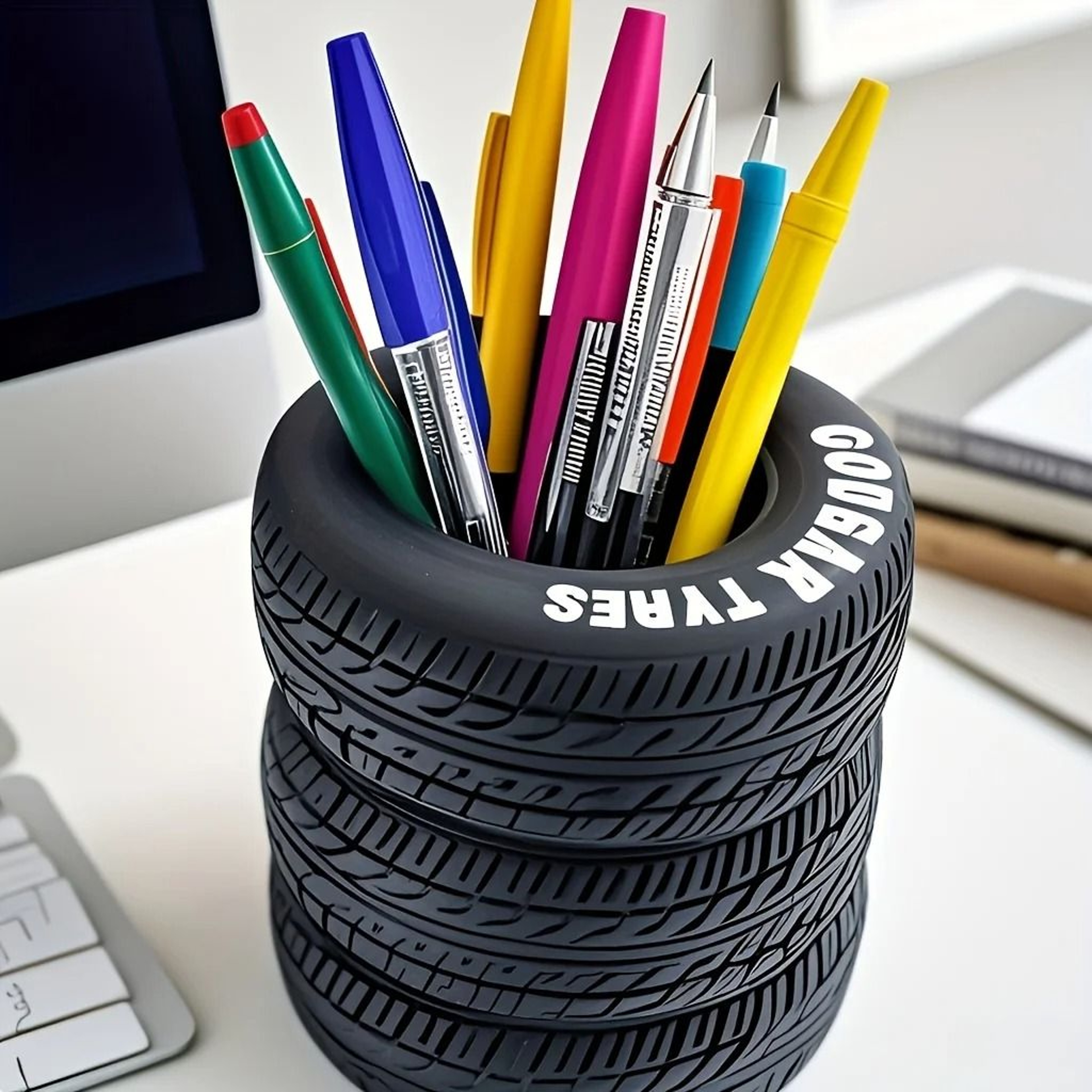 TireShaped Desk Pen Holder Organizer 6
