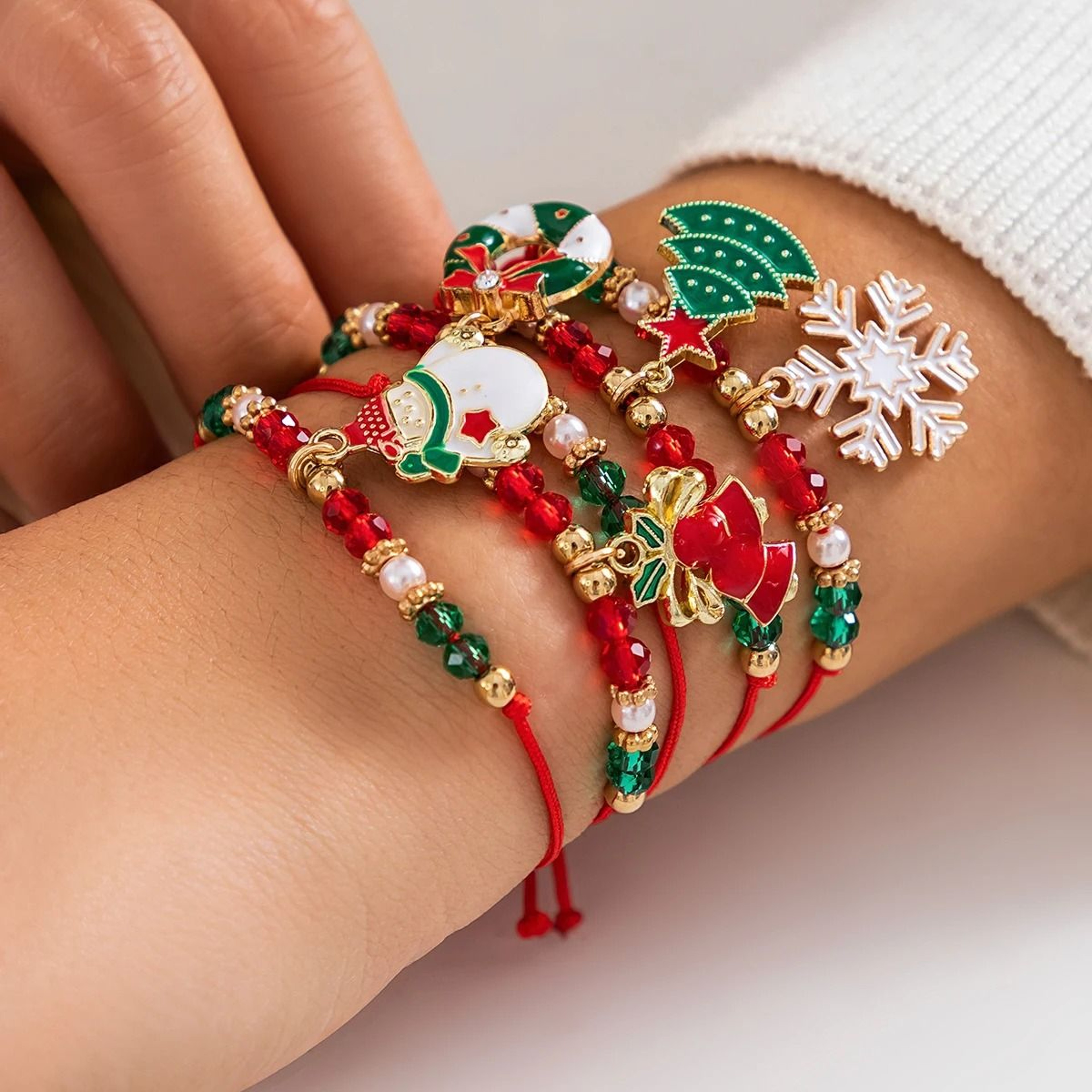 Christmas Charm Crystal Bracelet Set With Adjustable Cord 5 Piece Set 3