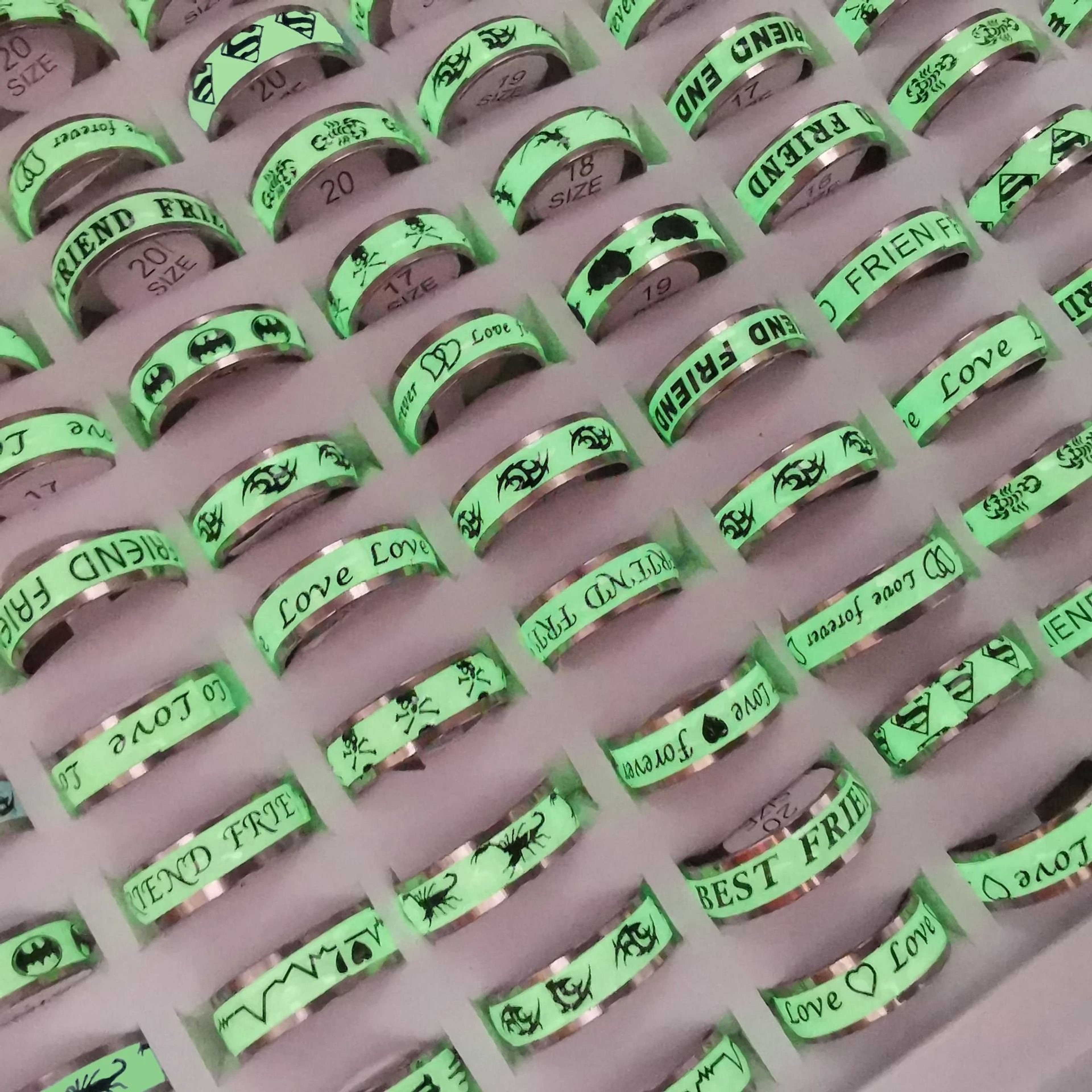Glow In The Dark Stainless Steel Ring Set 10 Piece Mix 3