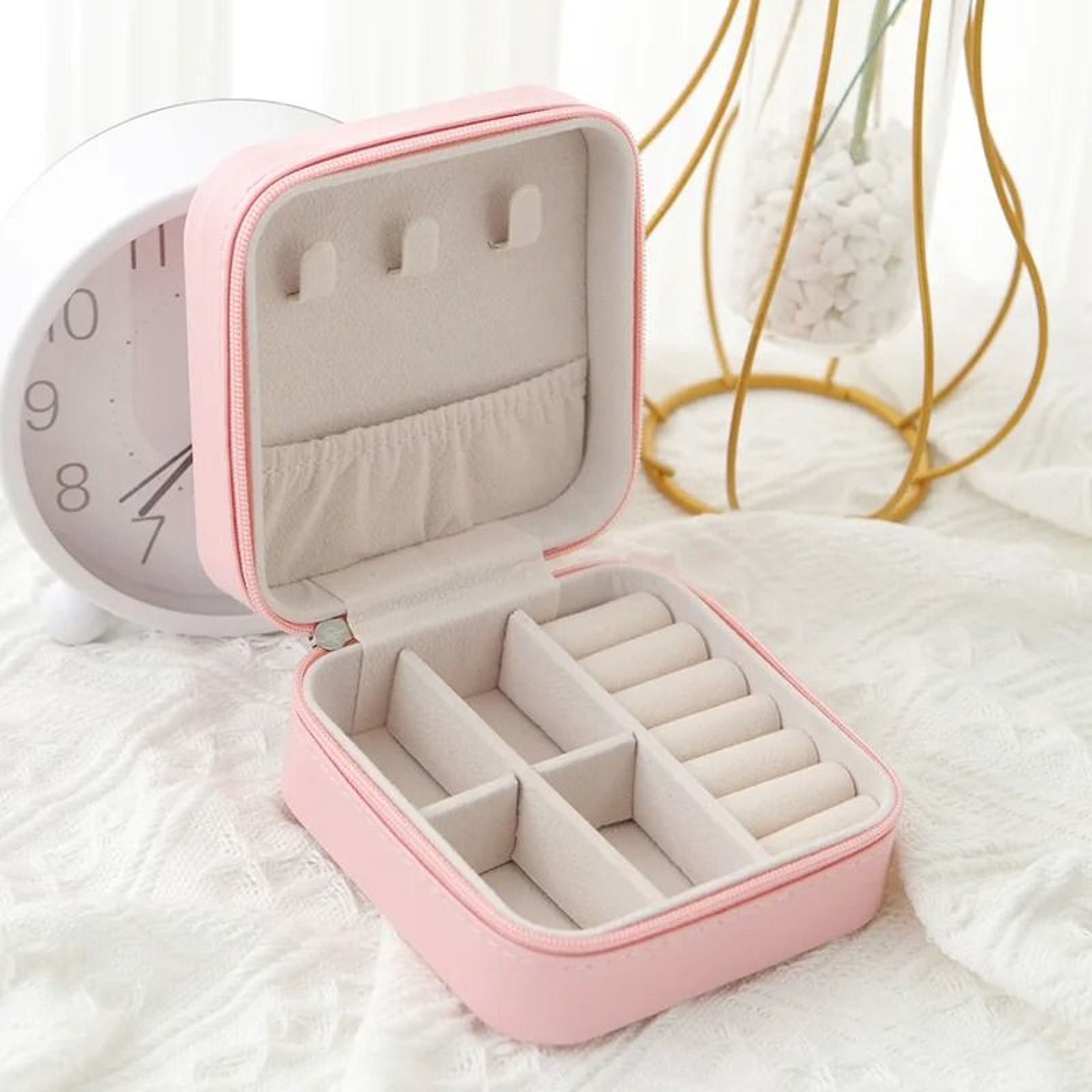 Travel Jewelry Storage Box Single Layer Zipper Case 8