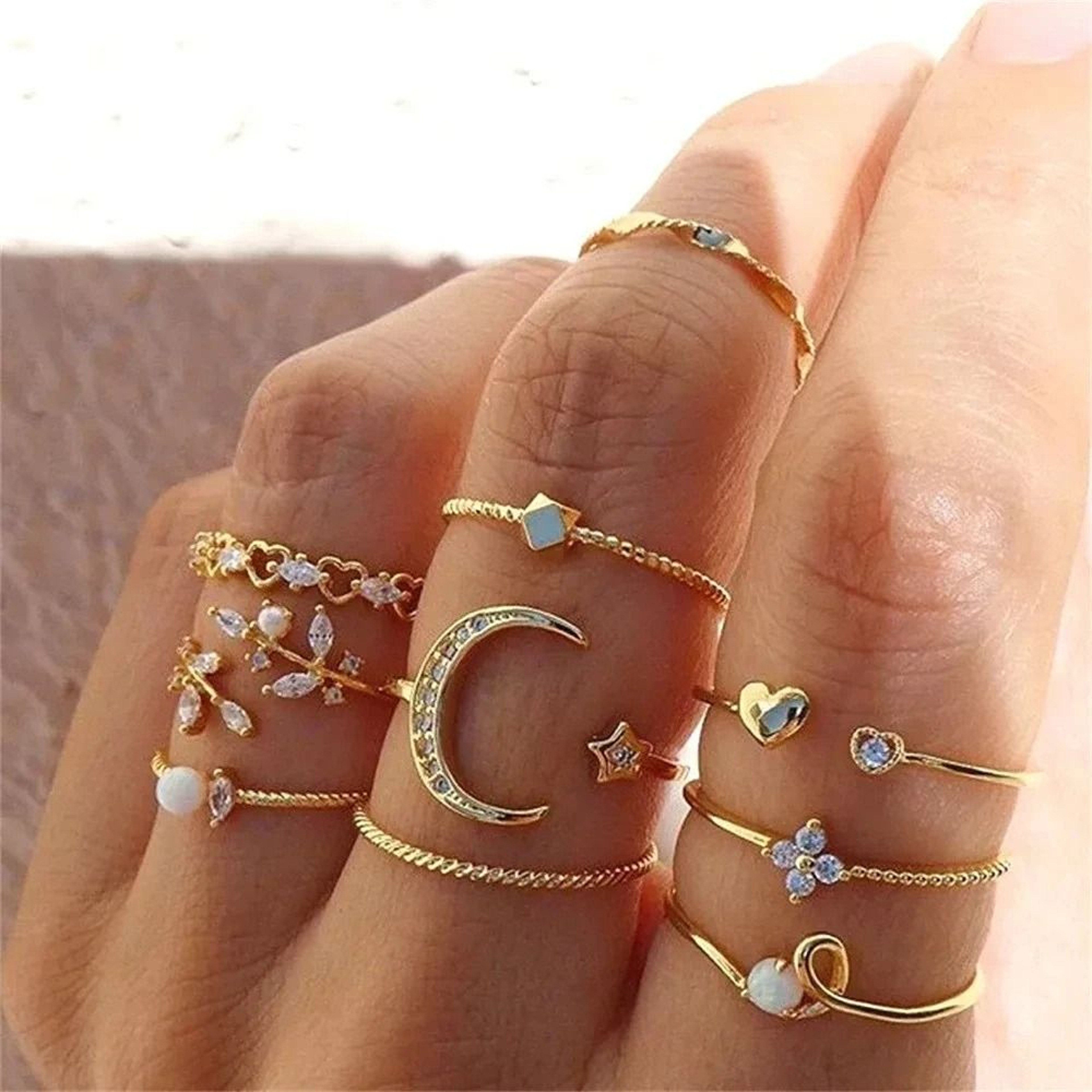 Bohemian Gold Tone Ring Set For Women 10 Piece 6