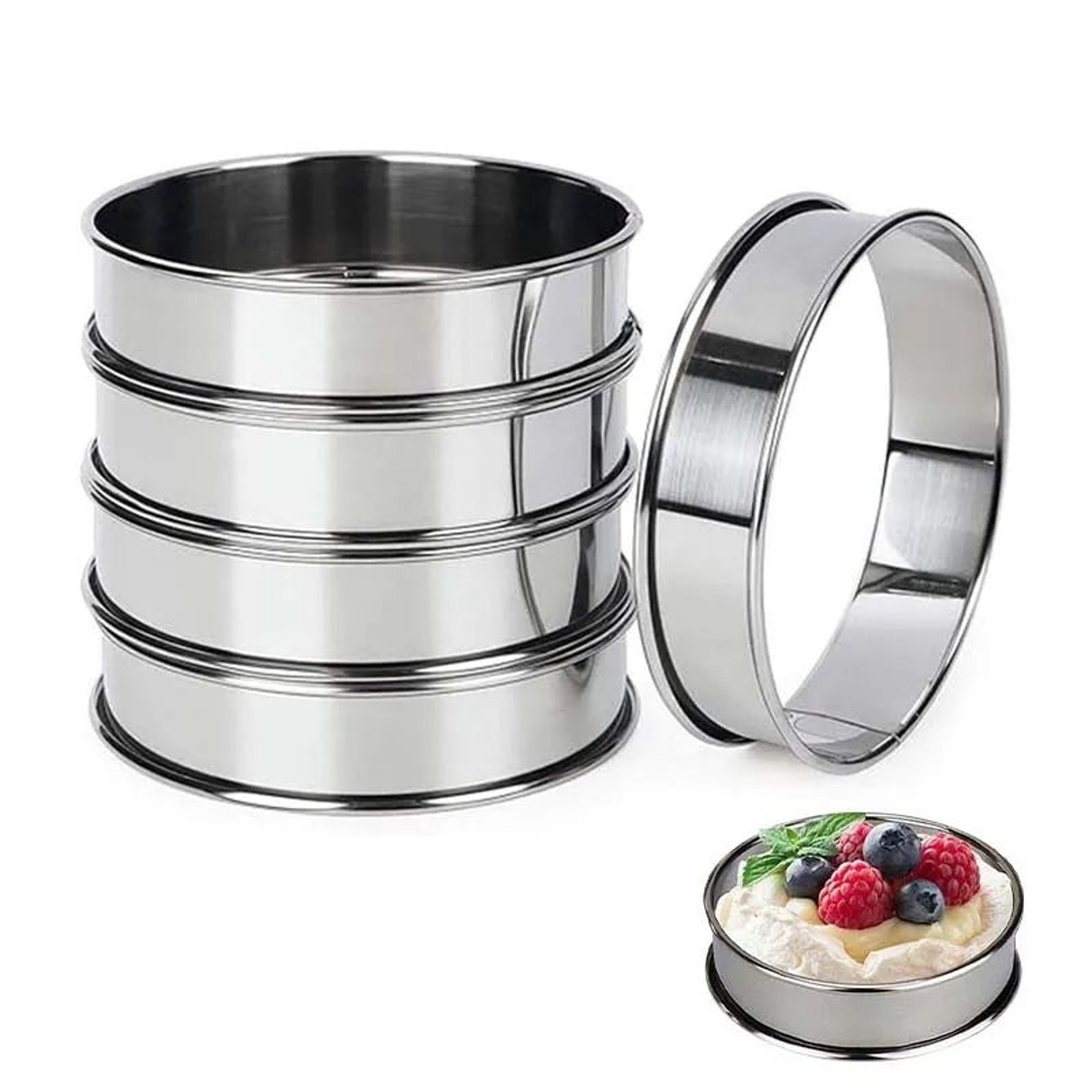 Stainless Steel Muffin Tart Rings Set Of 5 Double Rolled Baking Molds 1