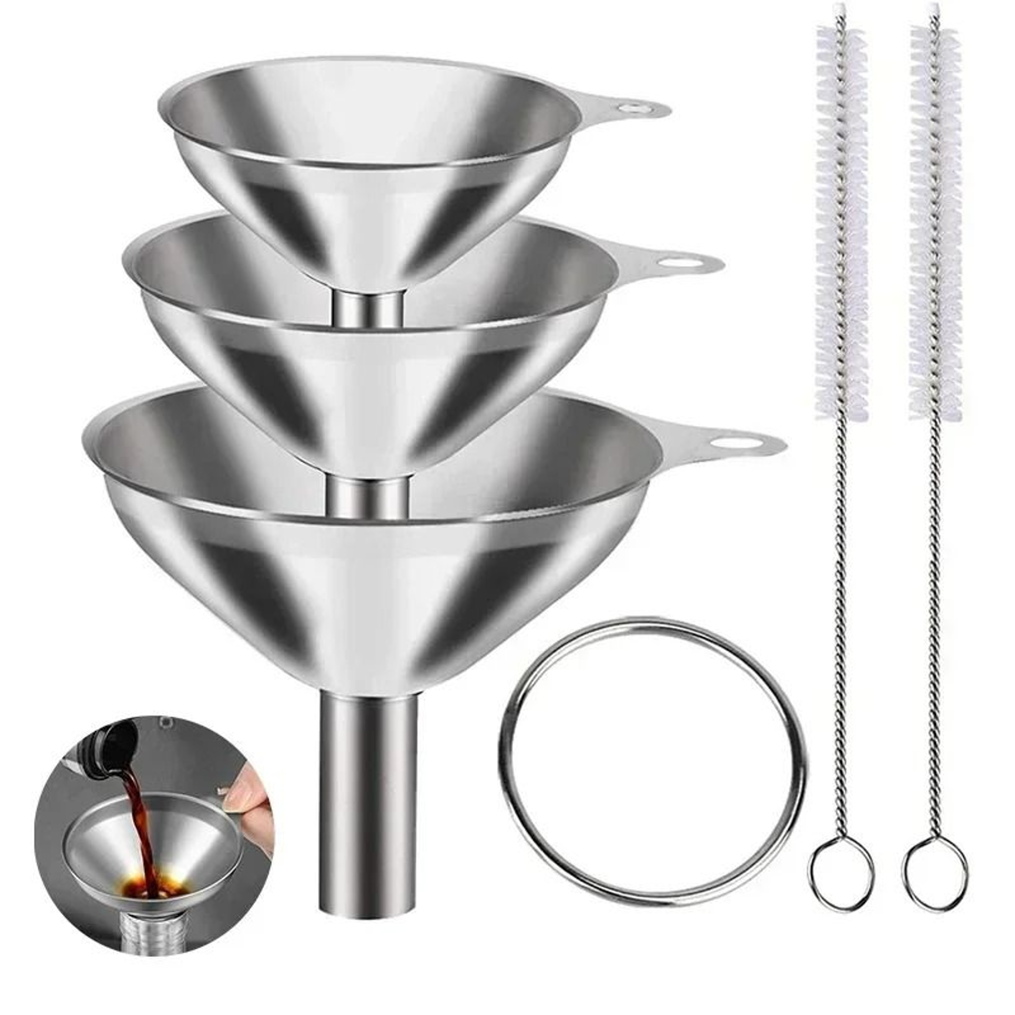Stainless Steel Kitchen Funnel Set For Bottles Oils And Spices 1
