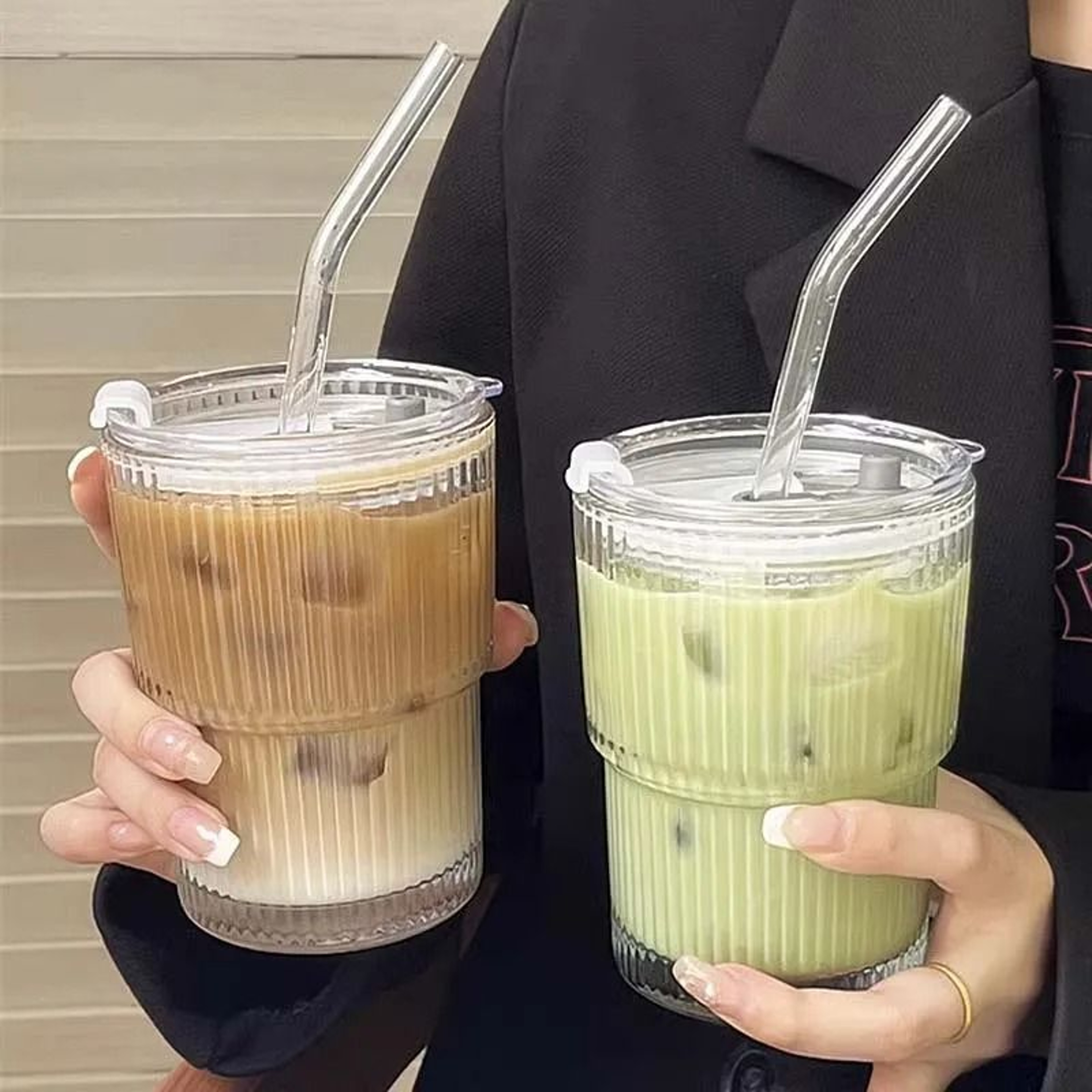 450ml Glass Cup With Lid And Straw Leakproof Heat Resistant Drinkware 1