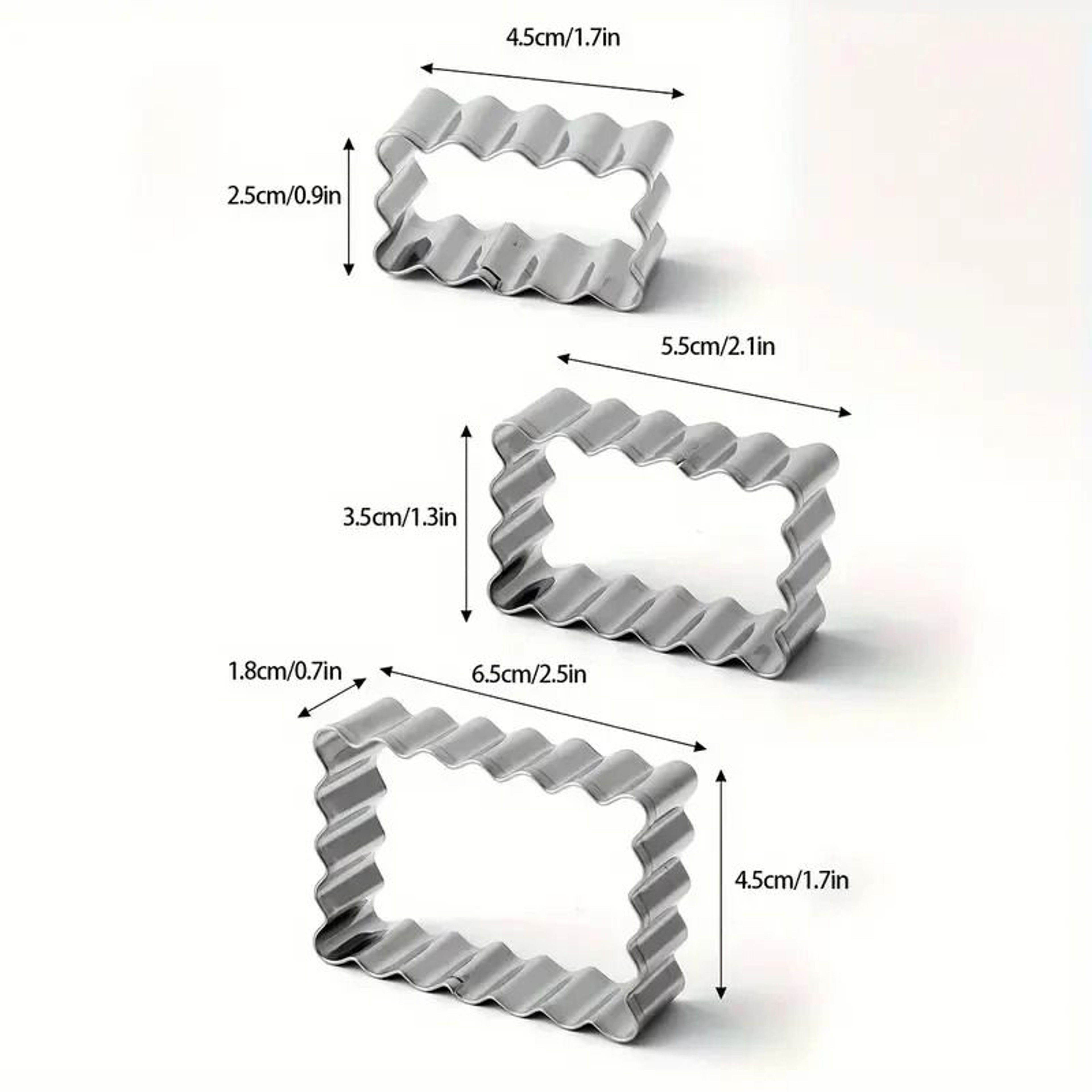 Stainless Steel Rectangle Cookie Cutter Set With Wave Edges 3 Piece Baking Mold Set 7