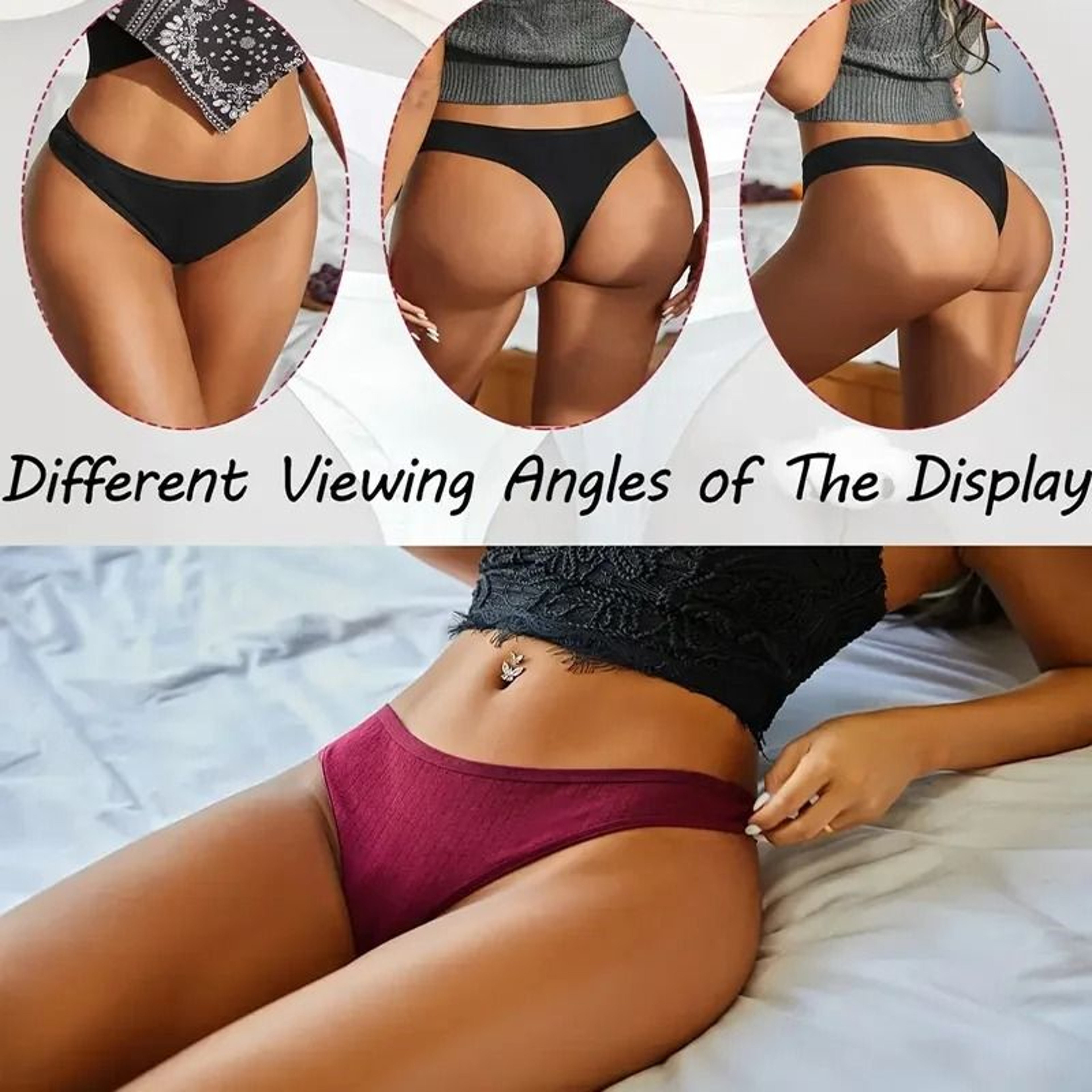 Womens Ribbed Cotton Thong Underwear Set 2