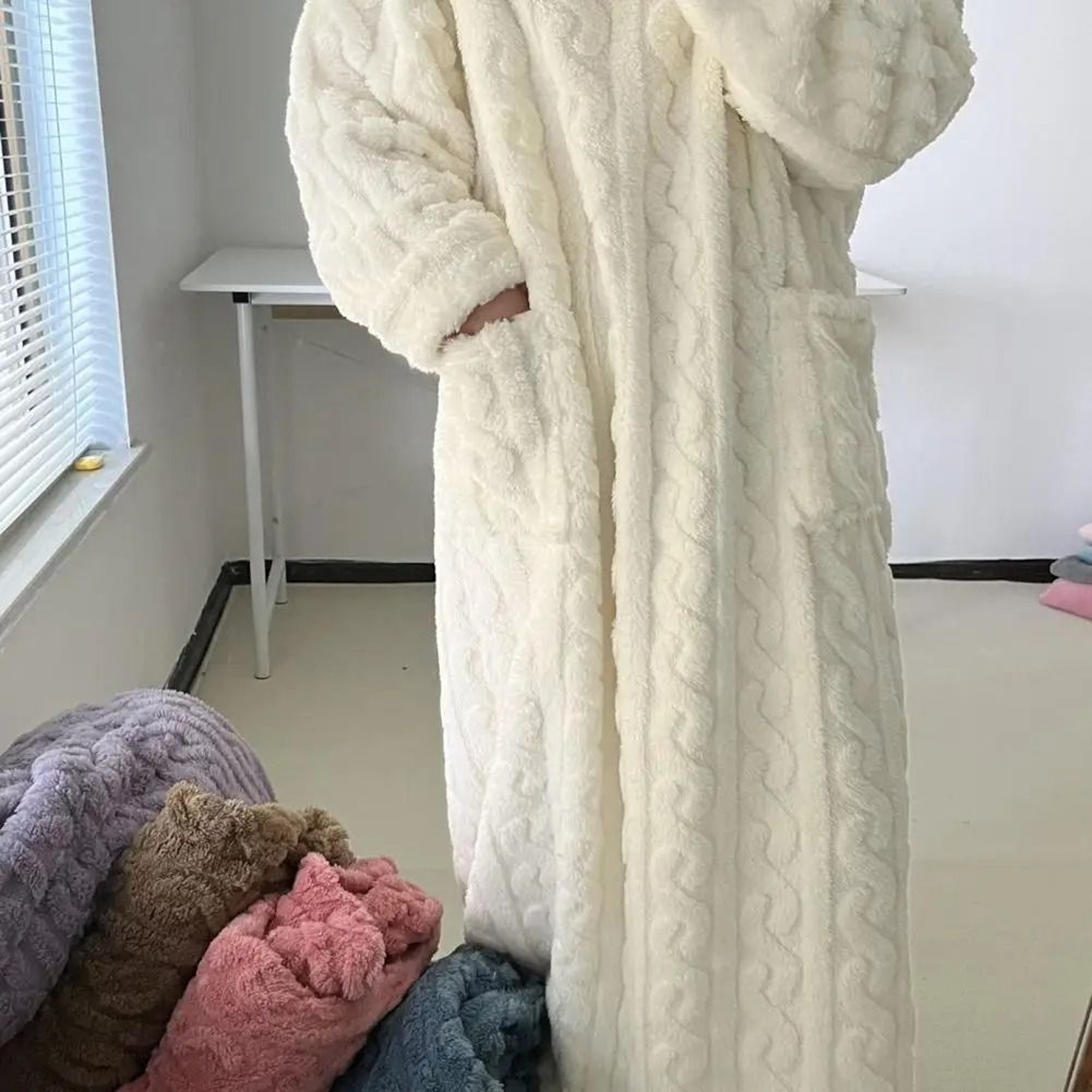 Womens Winter Long Flannel Nightgown With Pockets 2