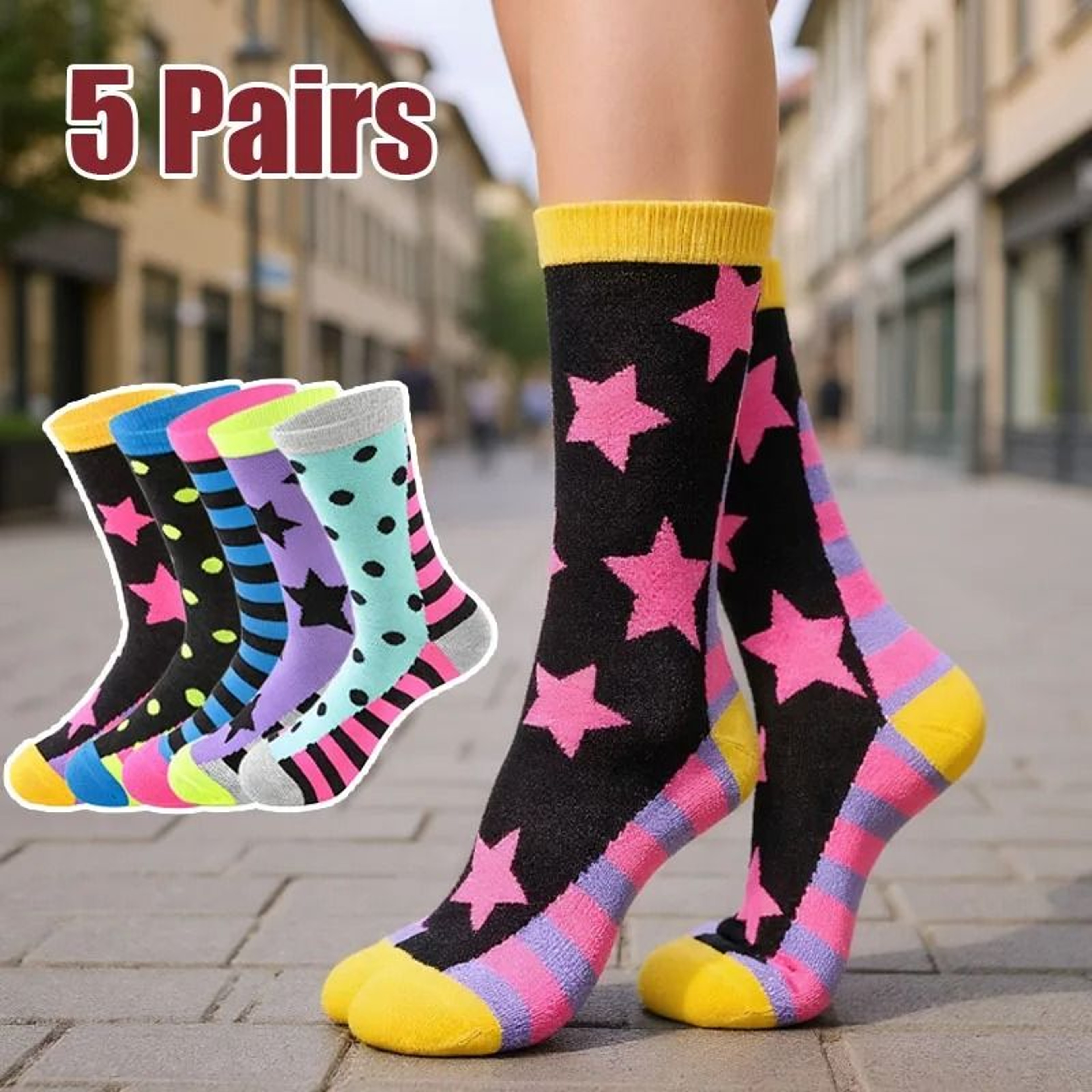 Star Pattern Casual Socks For Women 5 Pair Set 5