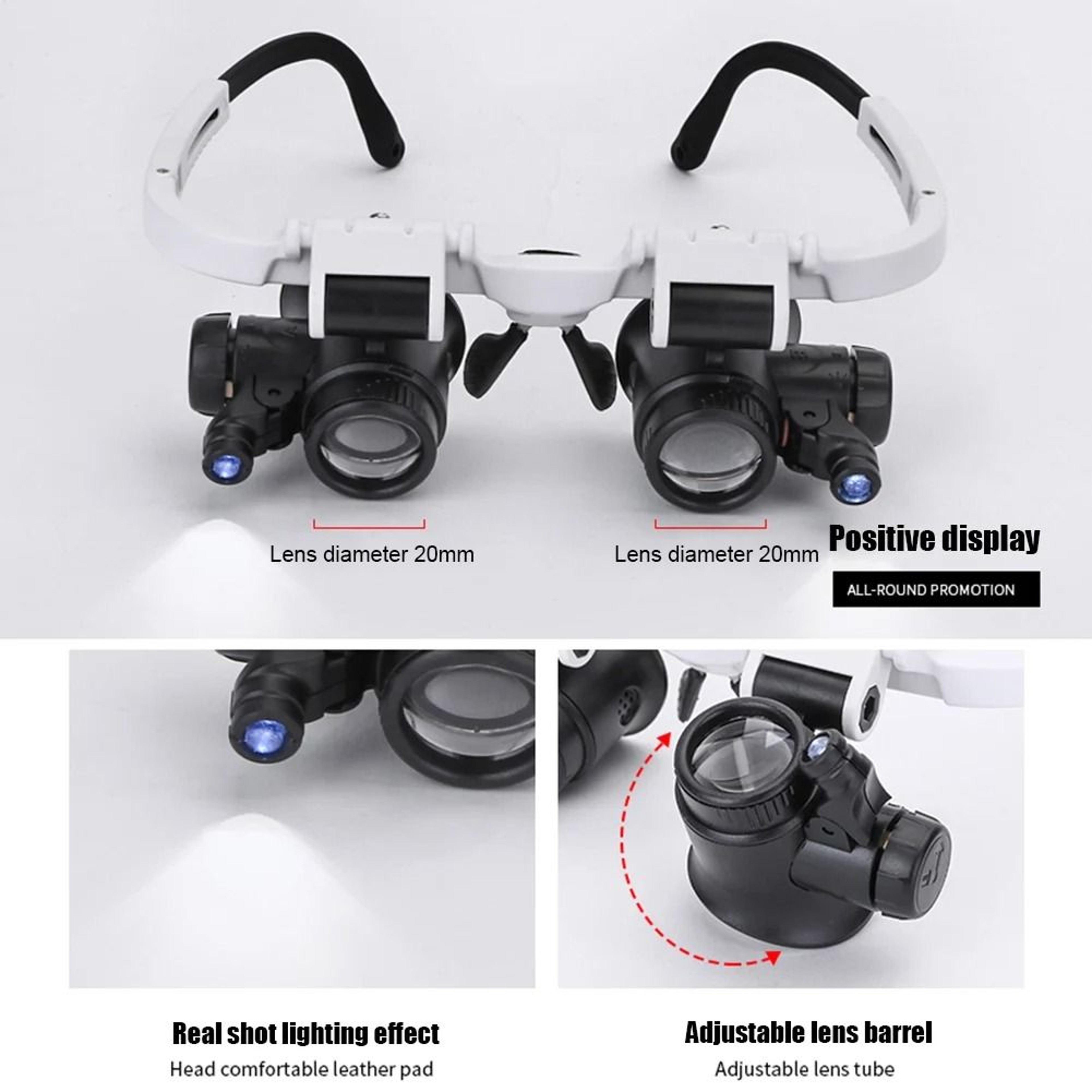Headband Magnifying Glass With LED Light 8X 15X 23X 3