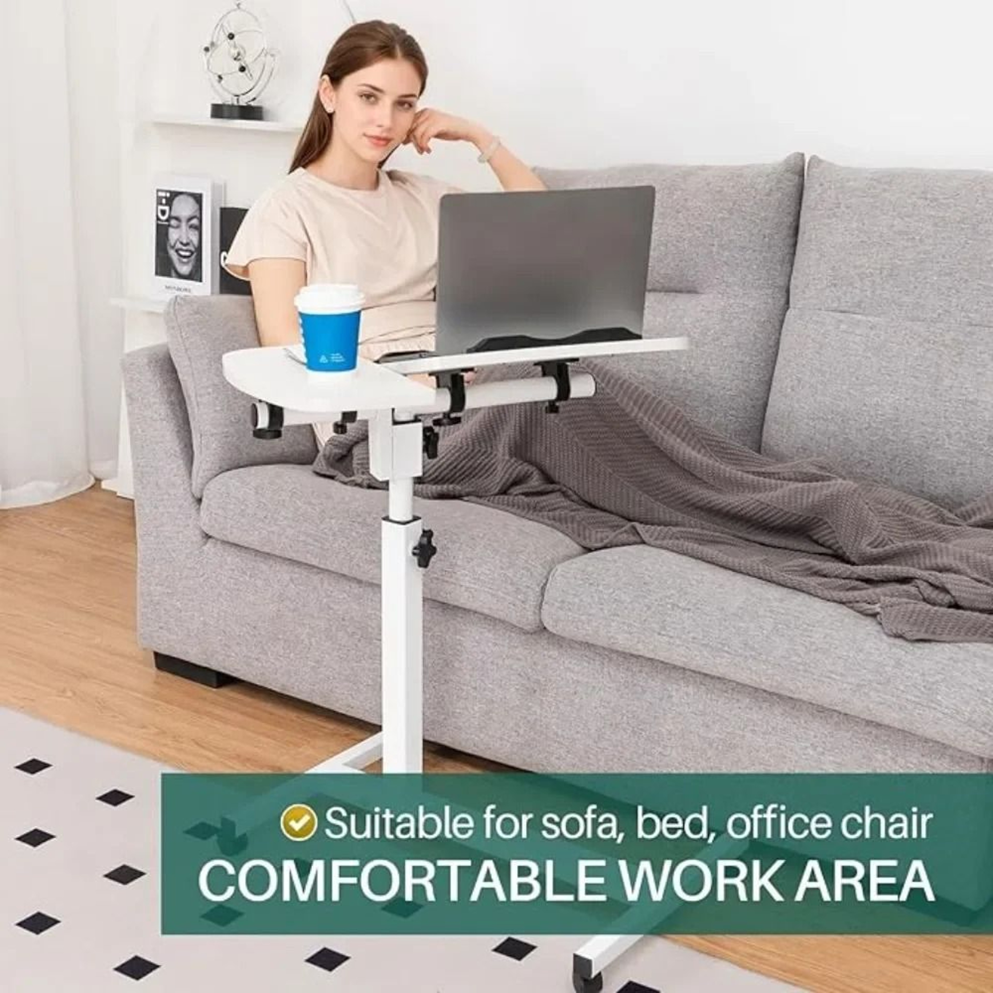 Adjustable Rolling Bedside Laptop Table With Rotating Surface 3