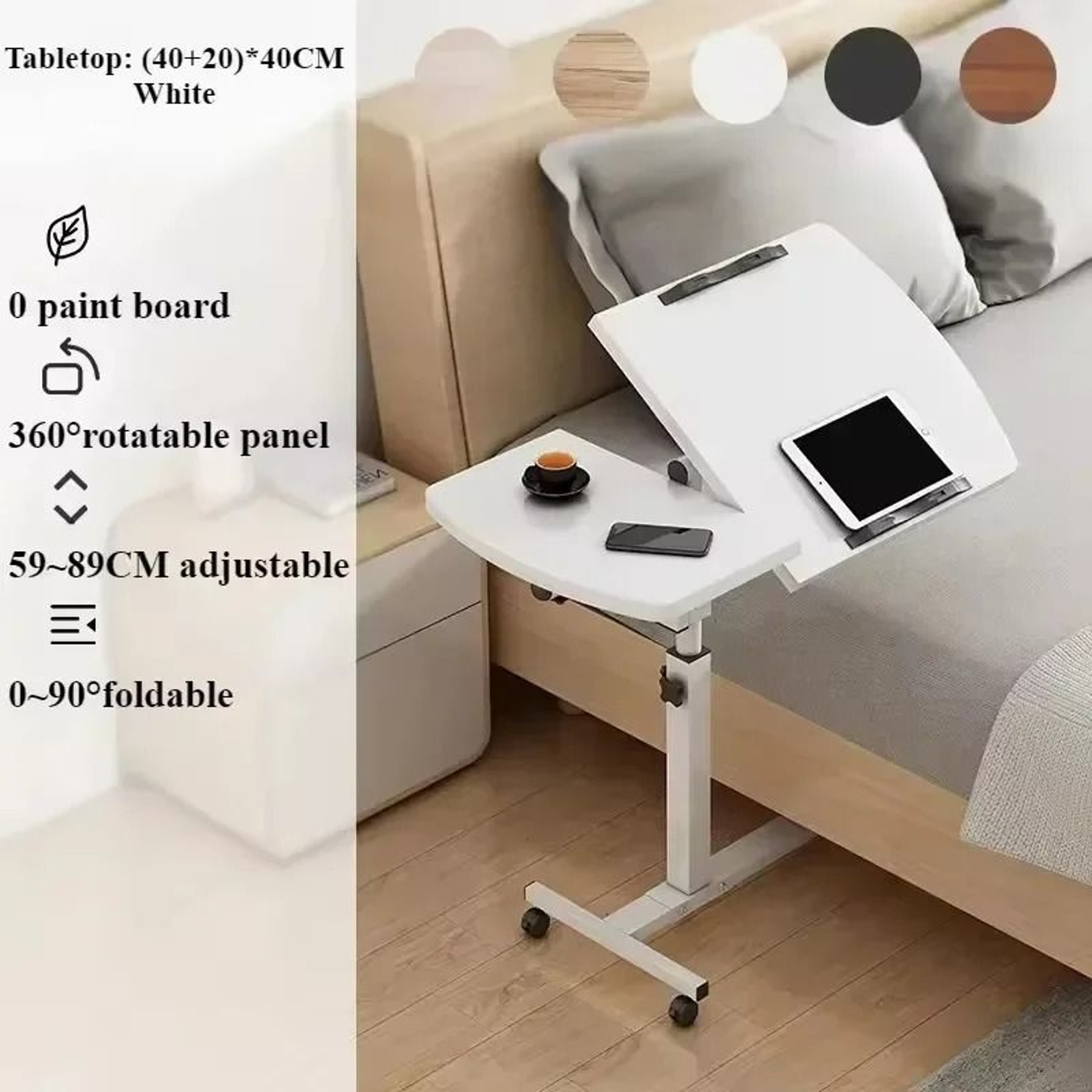 Adjustable Rolling Bedside Laptop Table With Rotating Surface 6