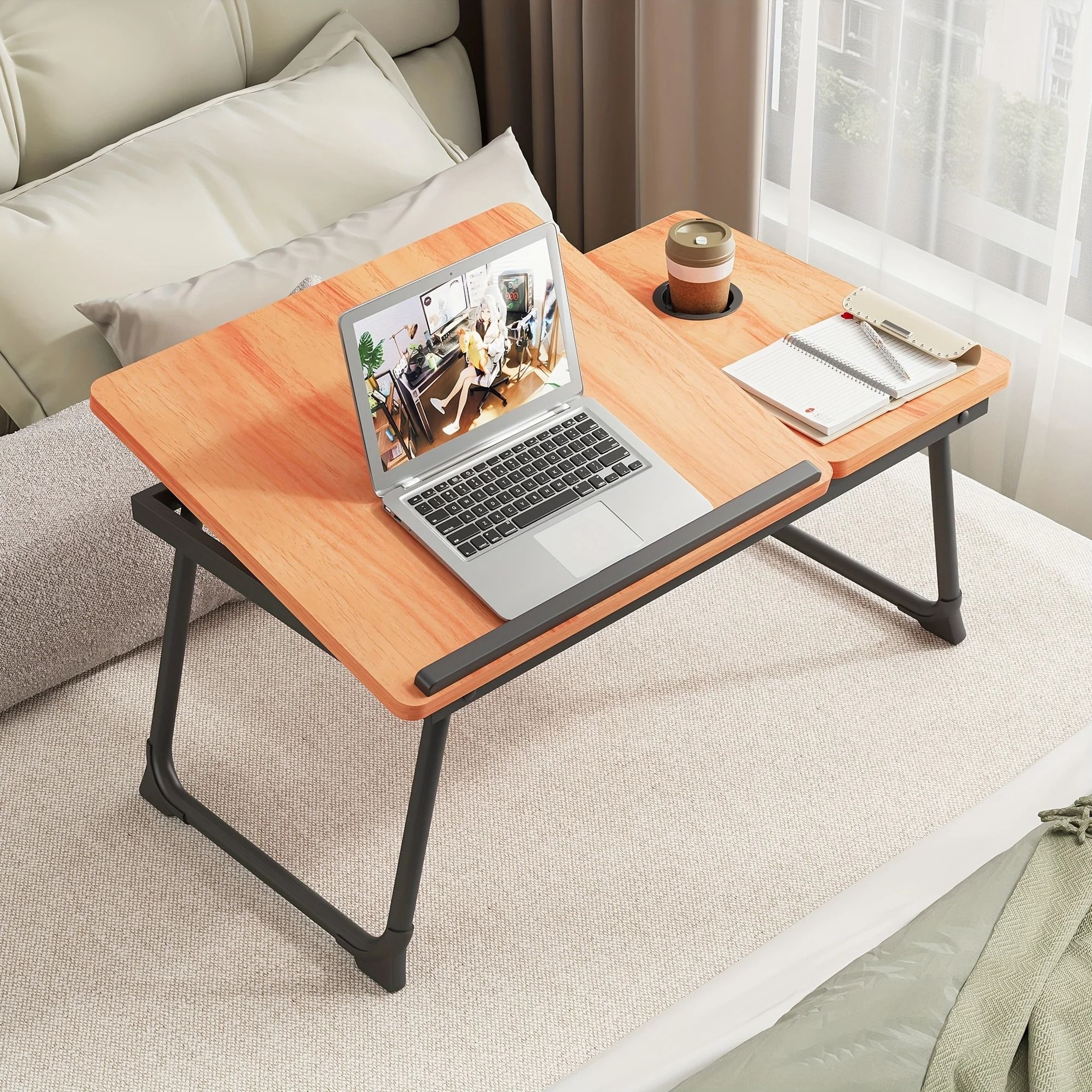 Foldable Laptop Bed Desk Tray With Cup Holder 10