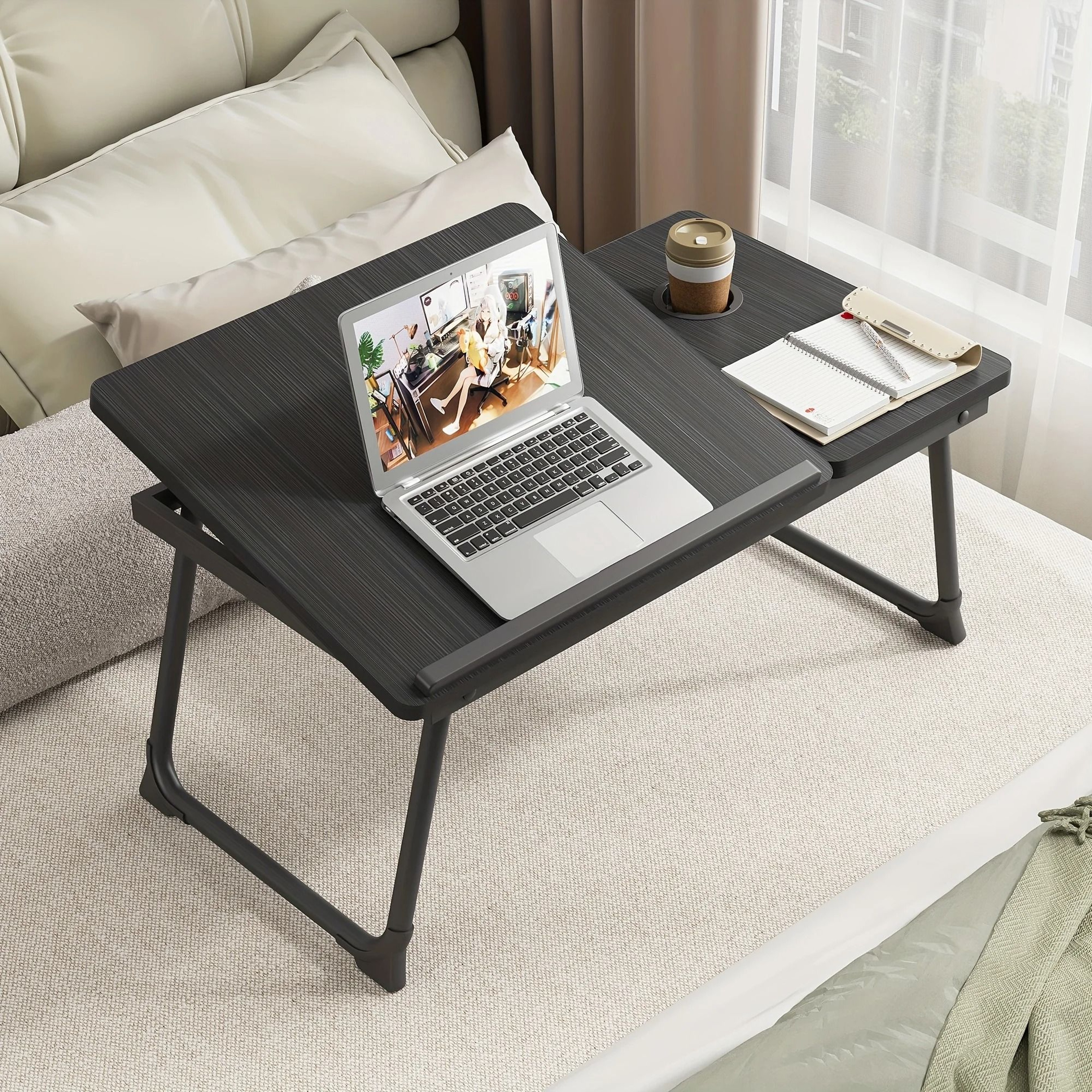 Foldable Laptop Bed Desk Tray With Cup Holder 3