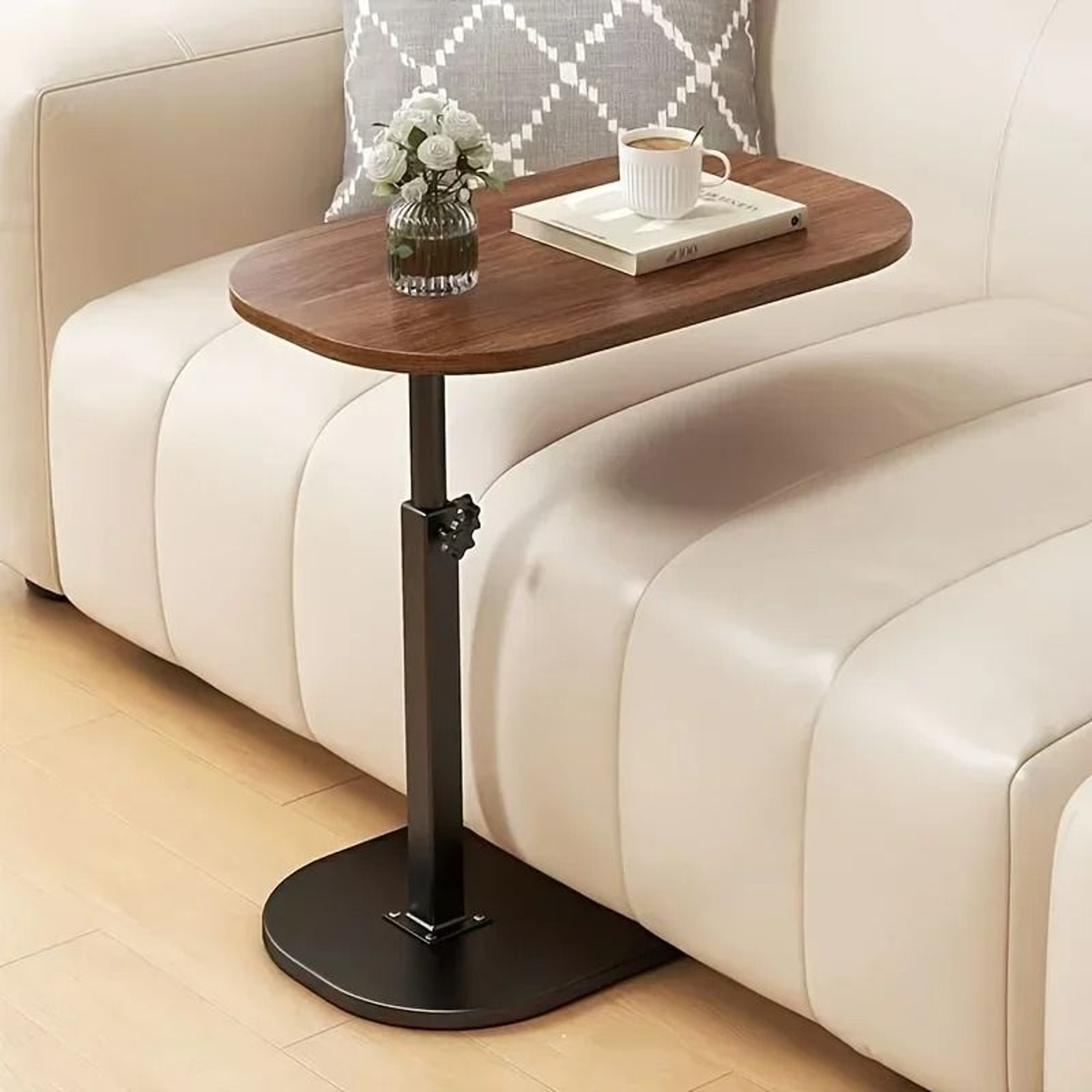 Adjustable Height Sofa Side Table With Wooden Top 2