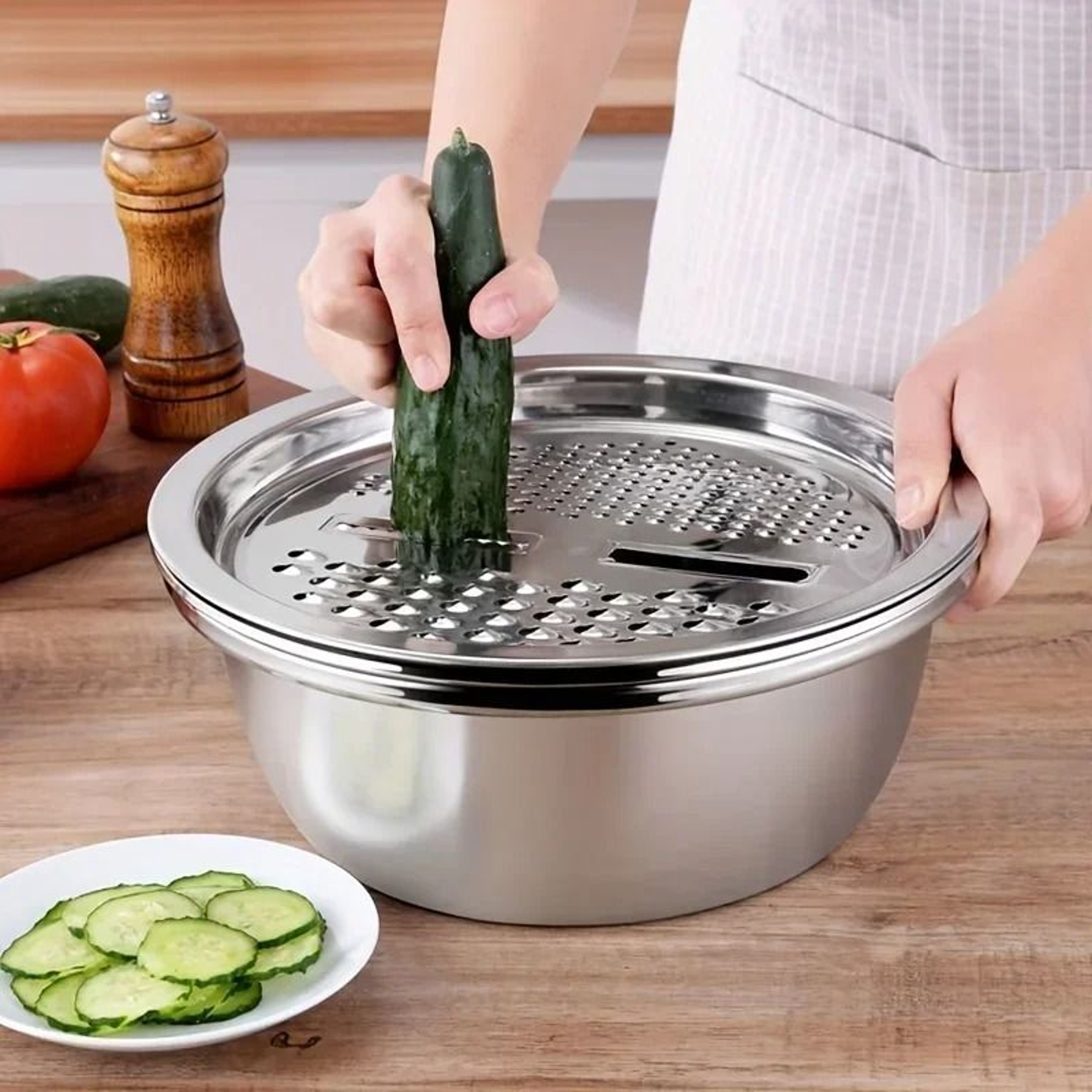 3 In 1 Stainless Steel Vegetable Strainer And Grater Bowl 4